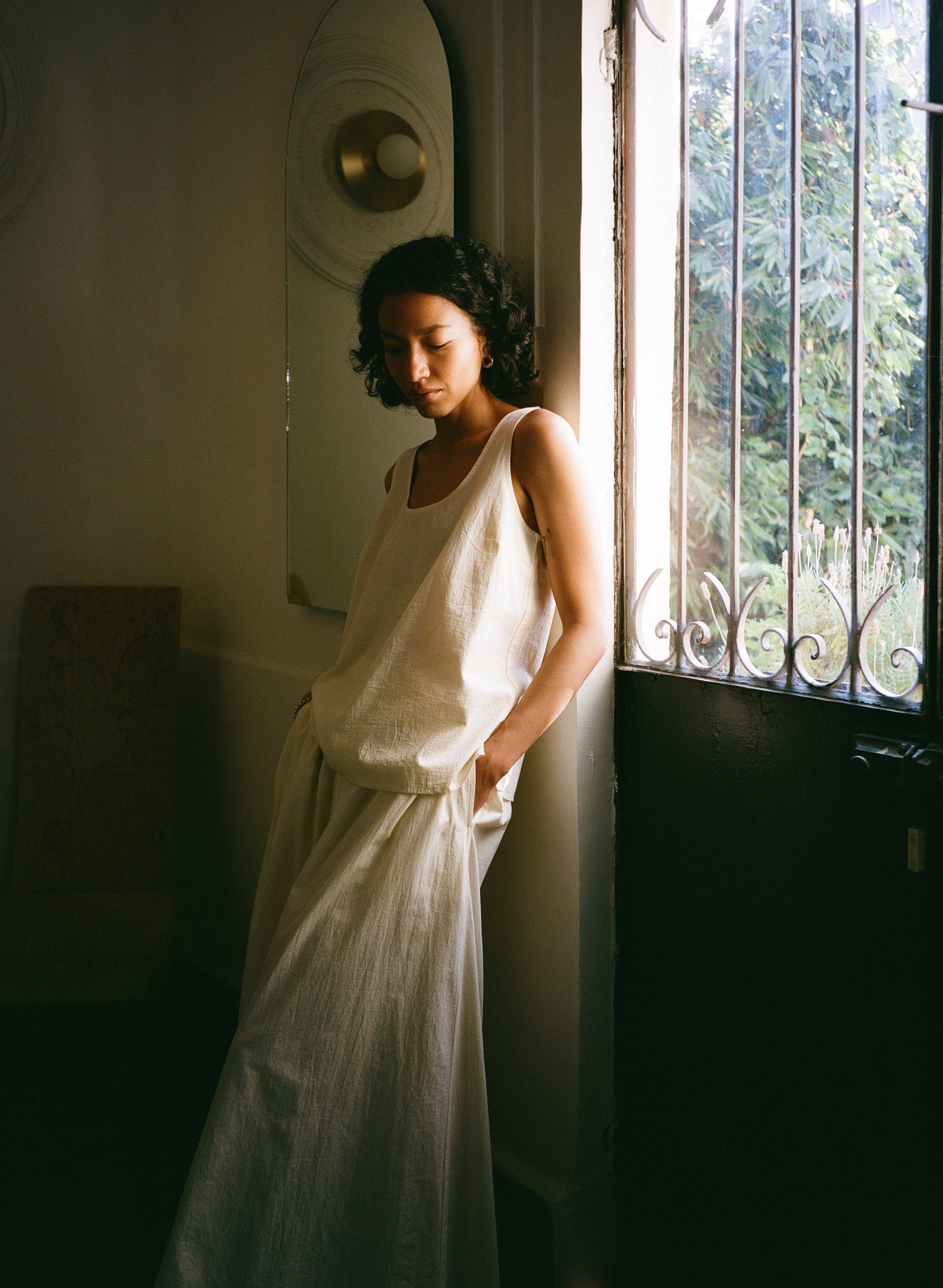 Mika Tank, Textured Organic Poplin, Parchment