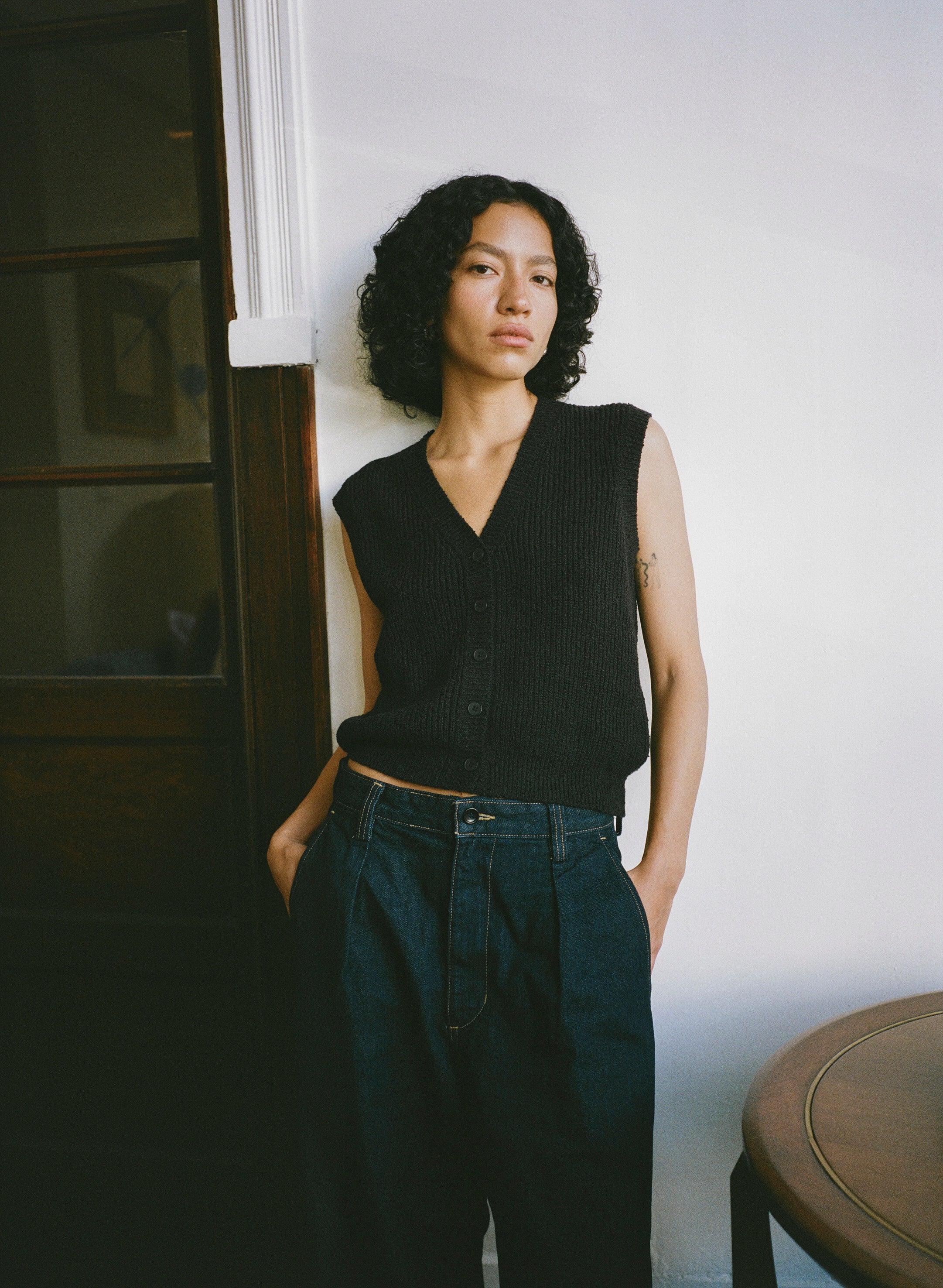 Edie Vest, Organic Cotton Bouclé, Soft Black