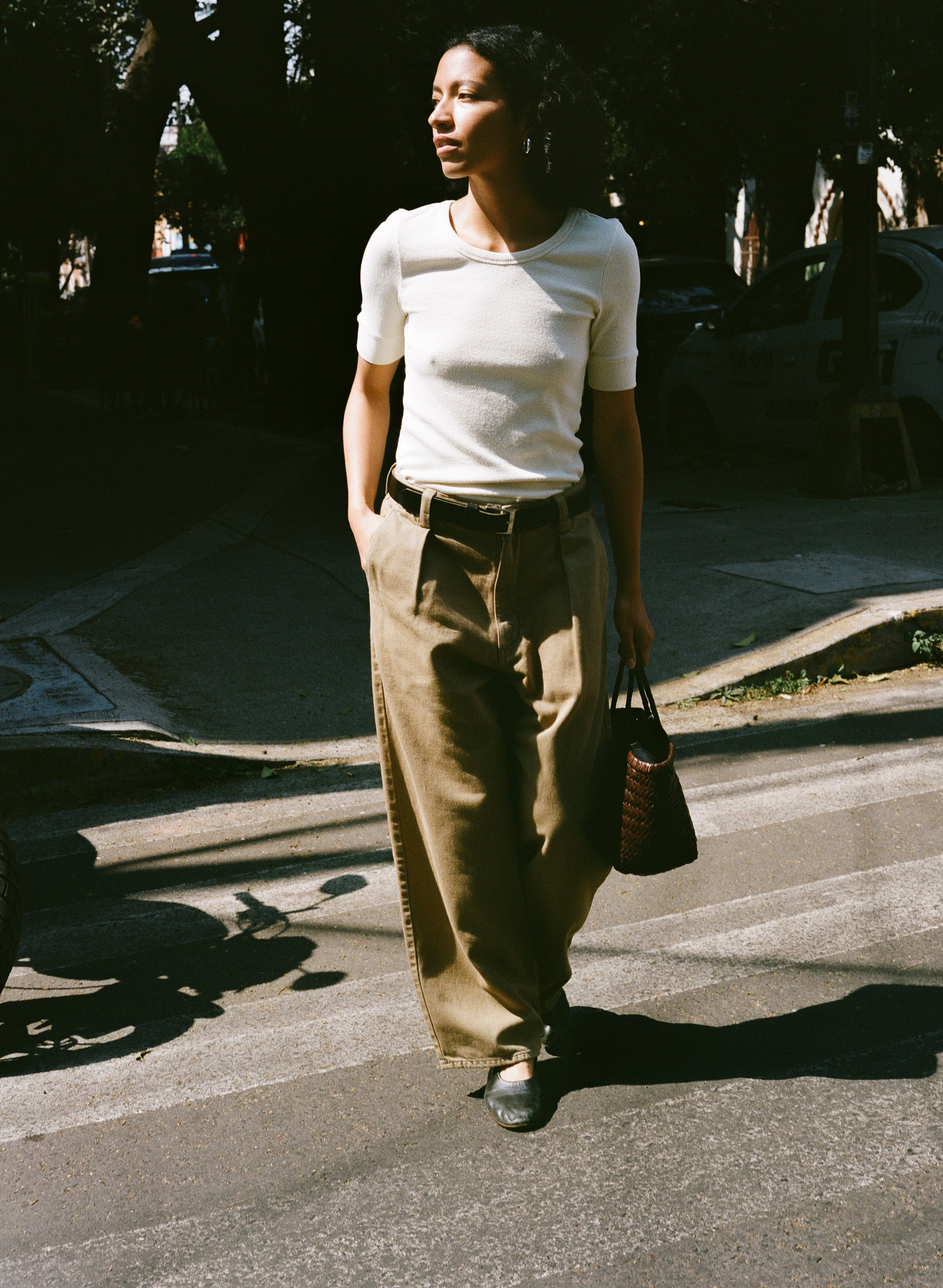 Rib Tee, Ribbed Silk Noil Jersey, Natural