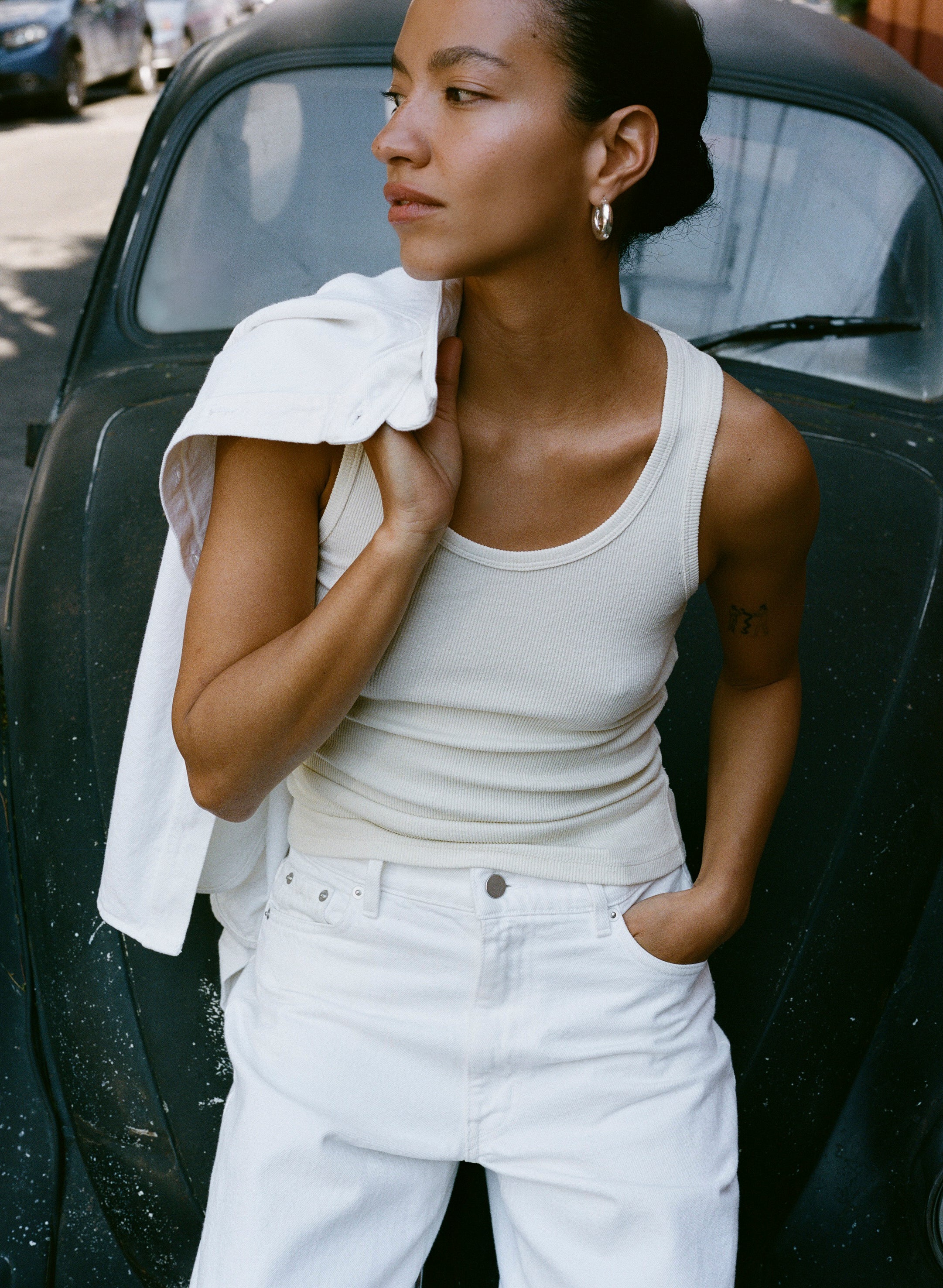 Classic Tank, Ribbed Silk Noil Jersey, Natural