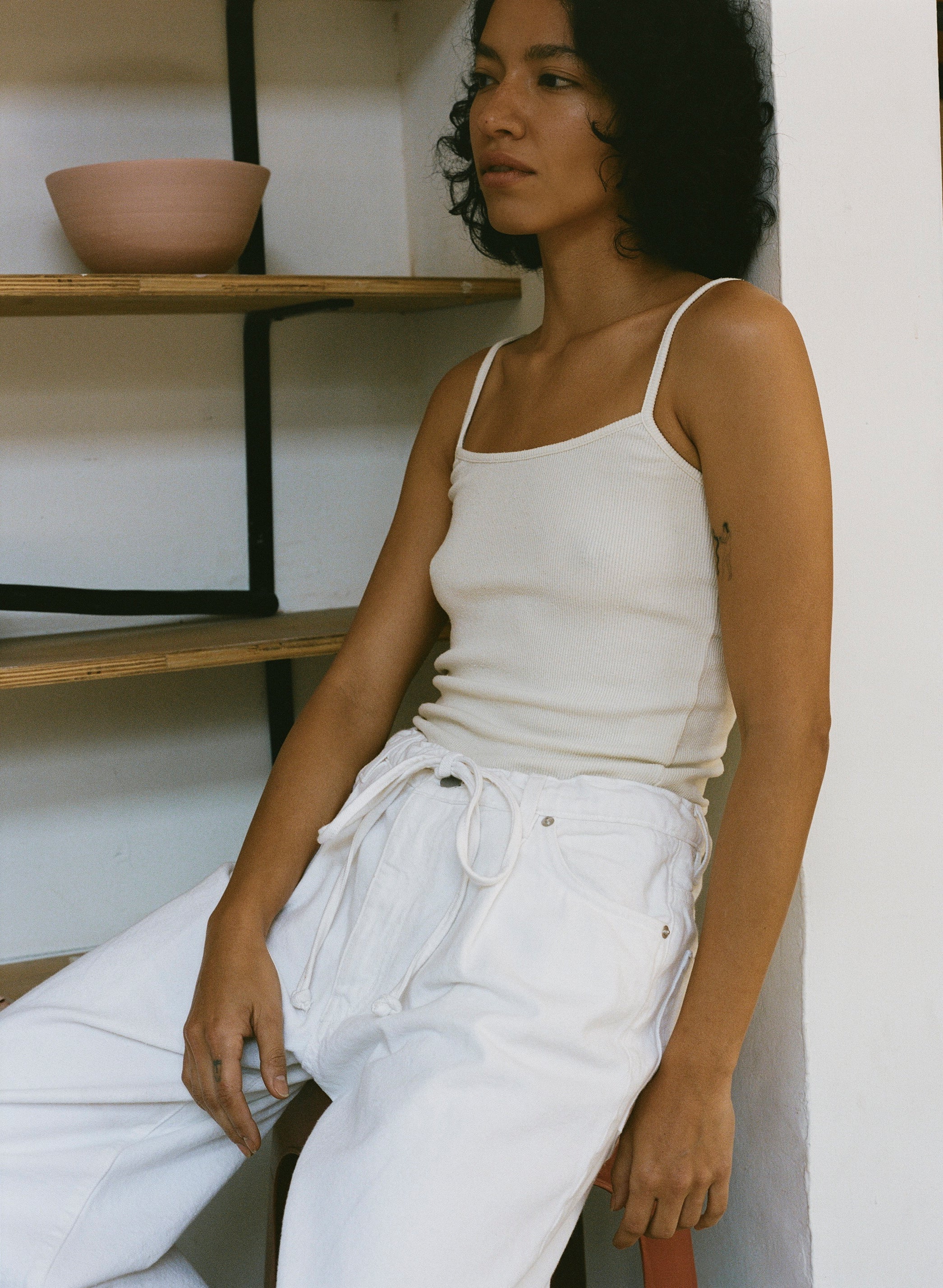 Uno Tank, Ribbed Silk Noil Jersey, Natural