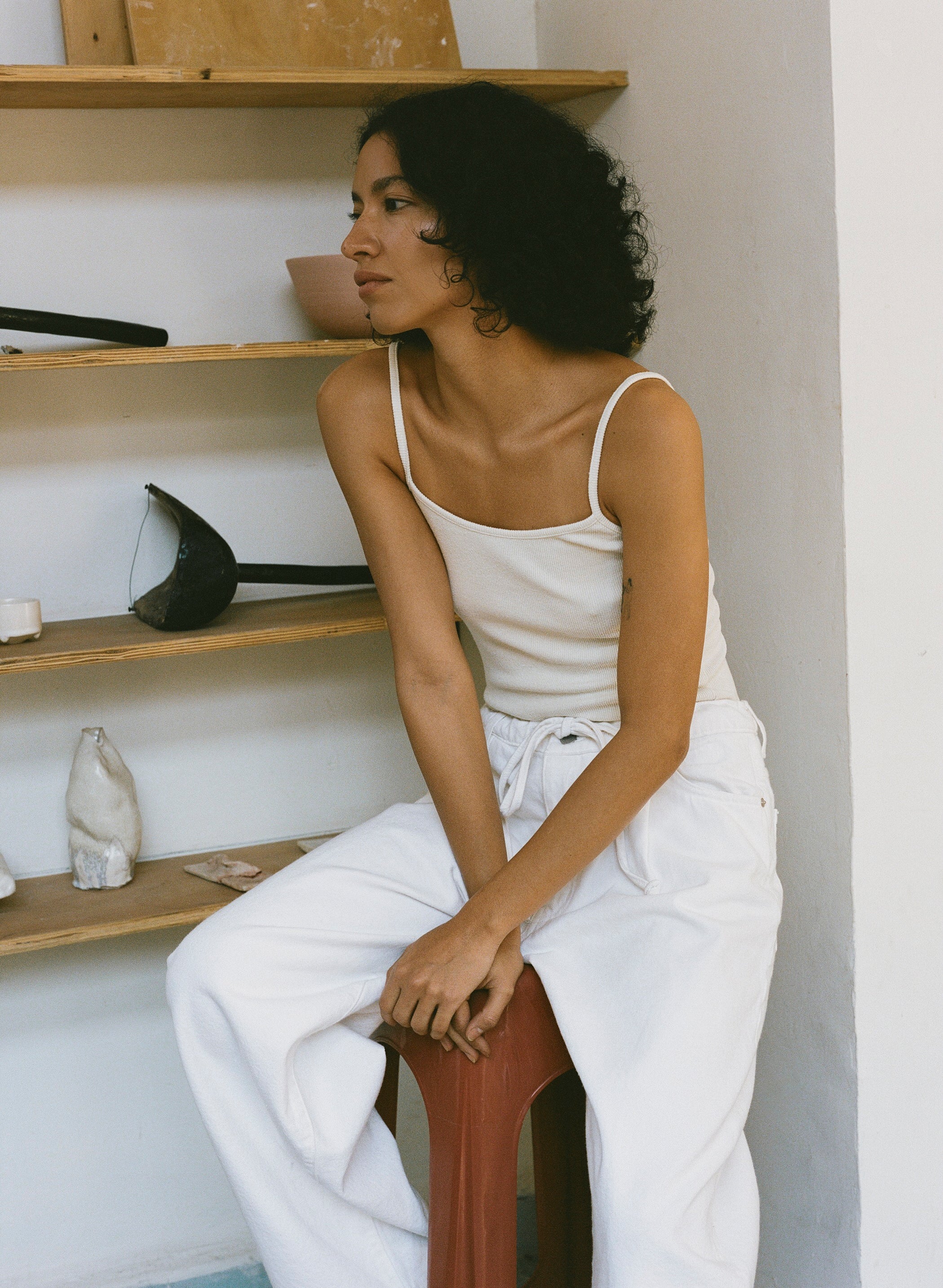 Uno Tank, Ribbed Silk Noil Jersey, Natural