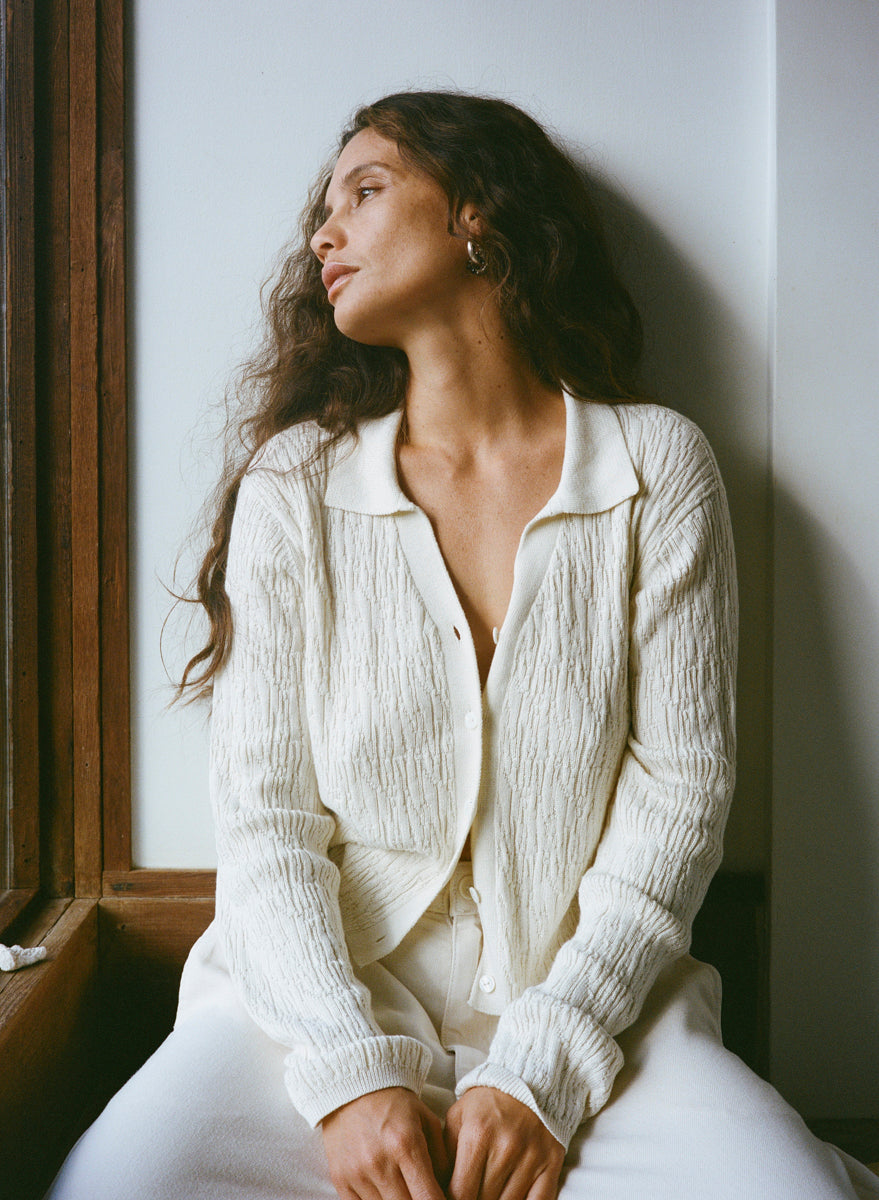(Imperfect) JoJo Cardigan, Organic Cotton Viscose, Ecru