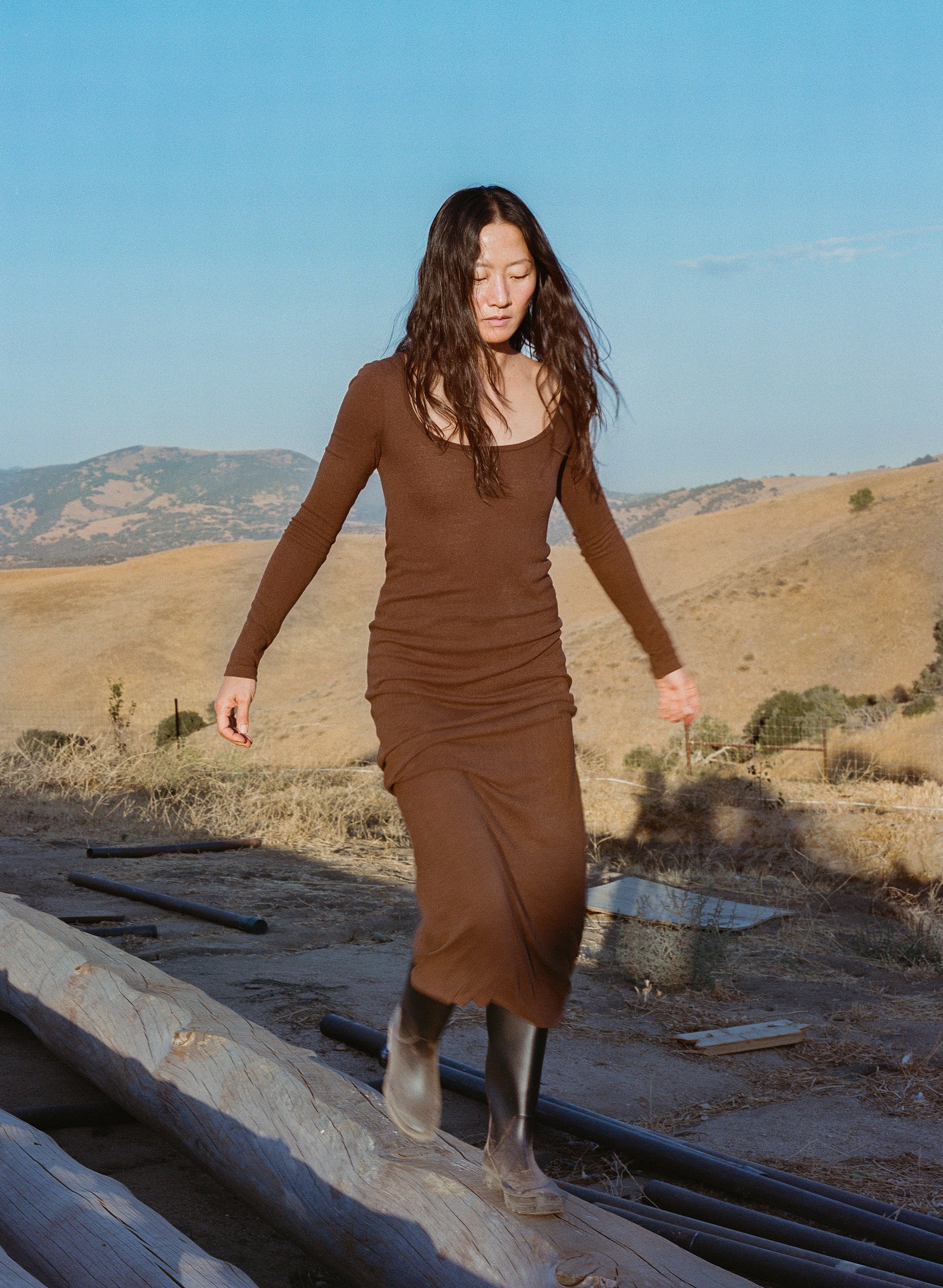 (Imperfect) Claudia Dress, Regen Silk Noil Jersey, Manzanita