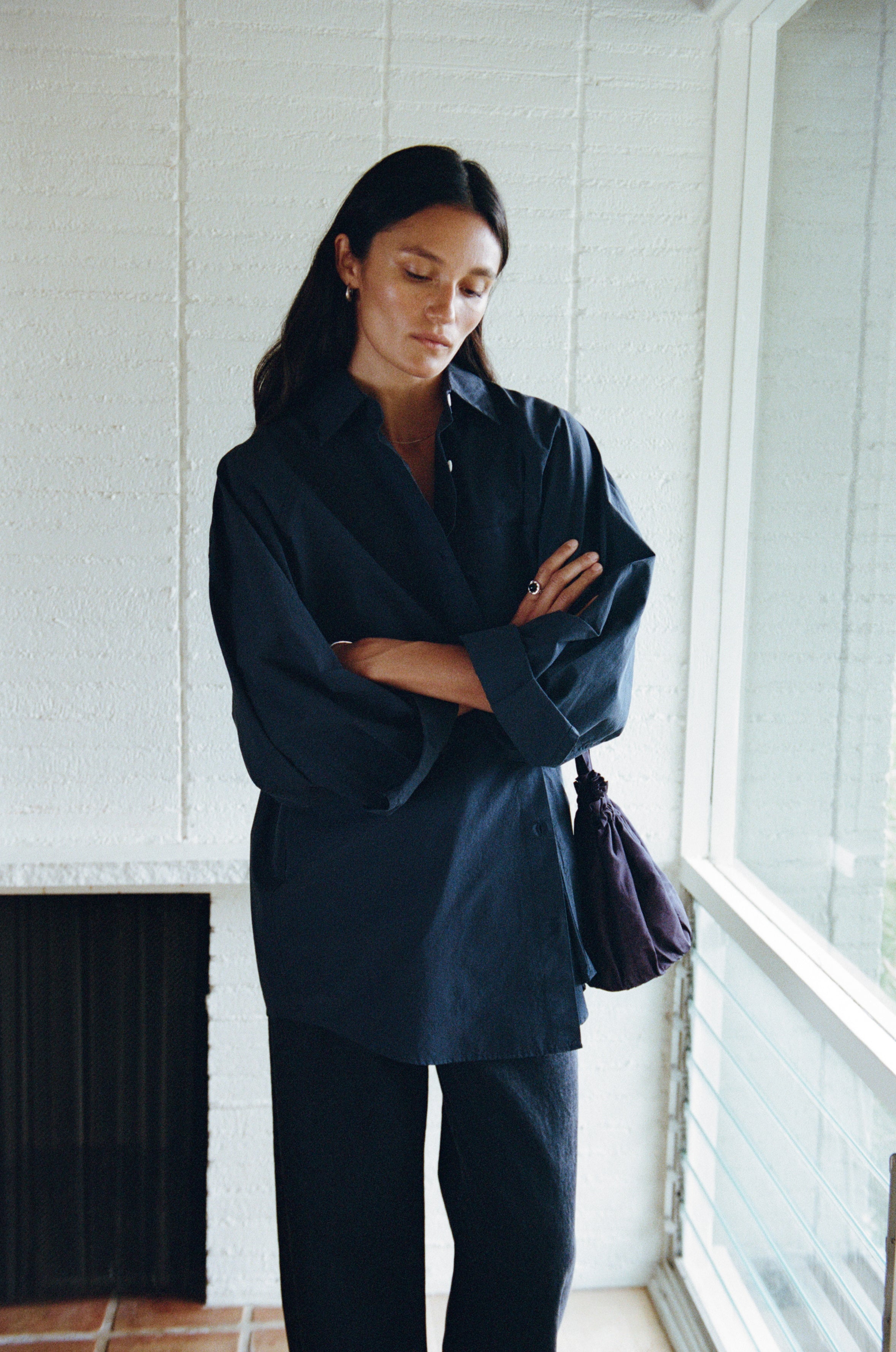 Rita Shirt, Organic Compact Poplin, Navy