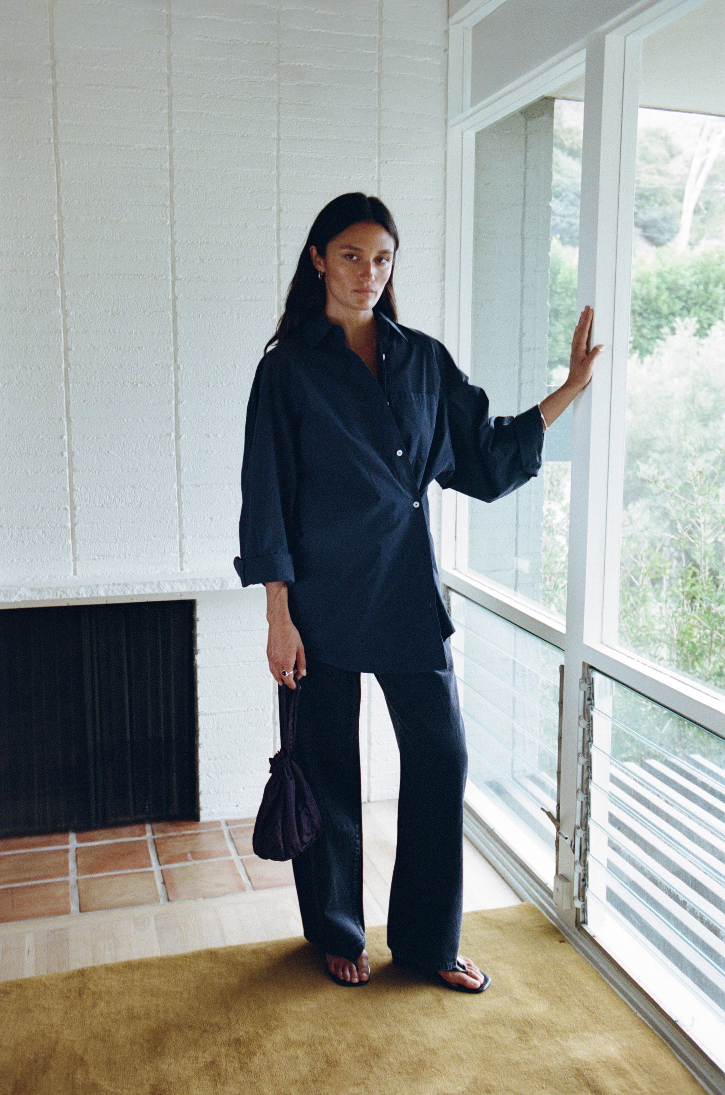 Rita Shirt, Organic Compact Poplin, Navy