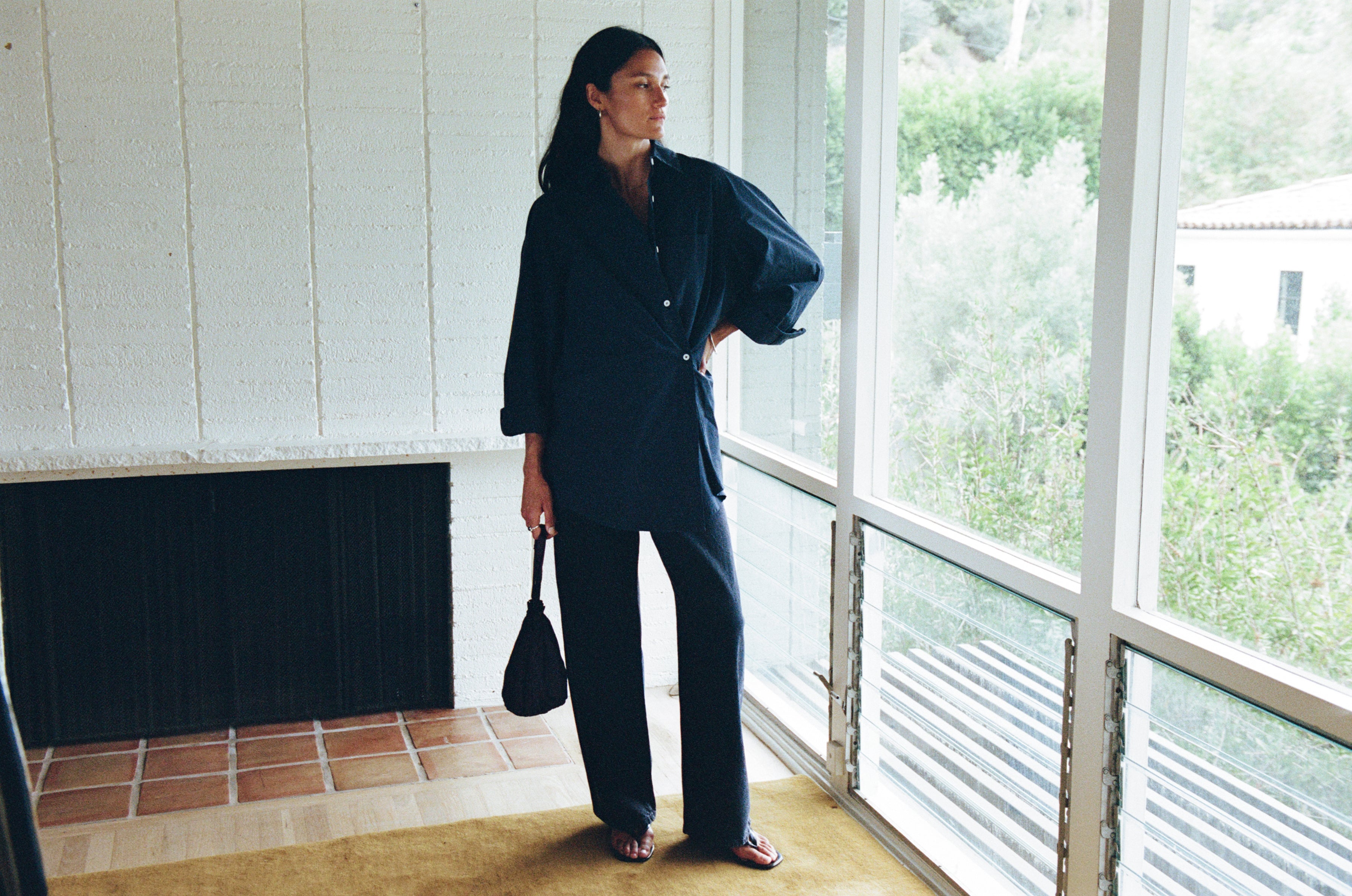 Rita Shirt, Organic Compact Poplin, Navy