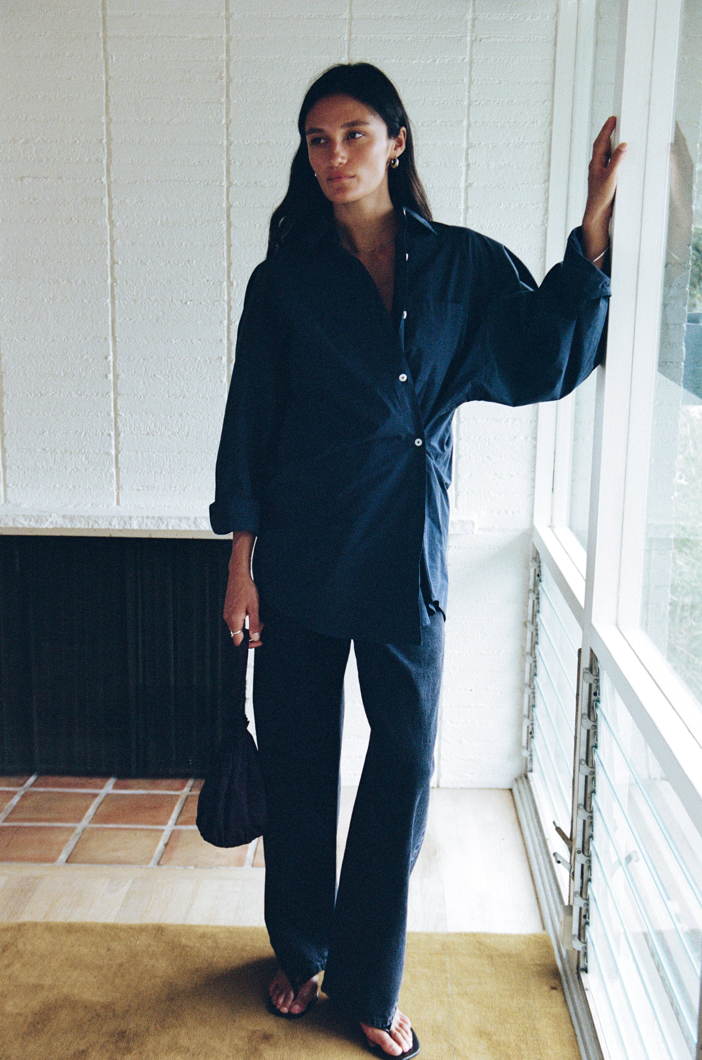 Rita Shirt, Organic Compact Poplin, Navy
