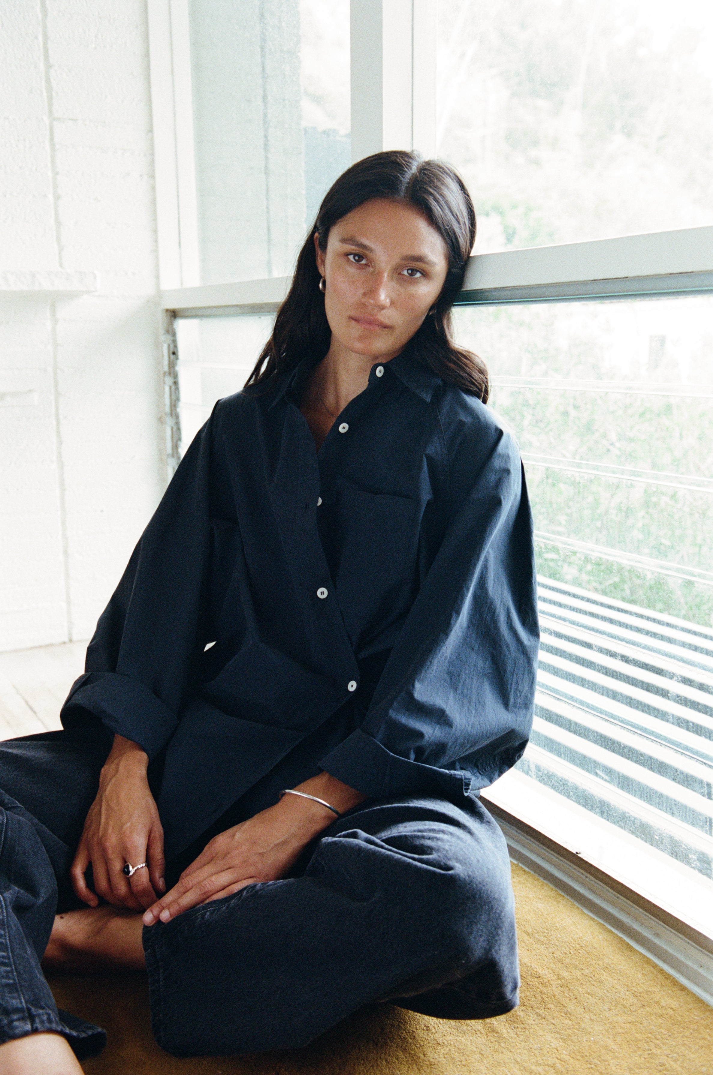 Rita Shirt, Organic Compact Poplin, Navy