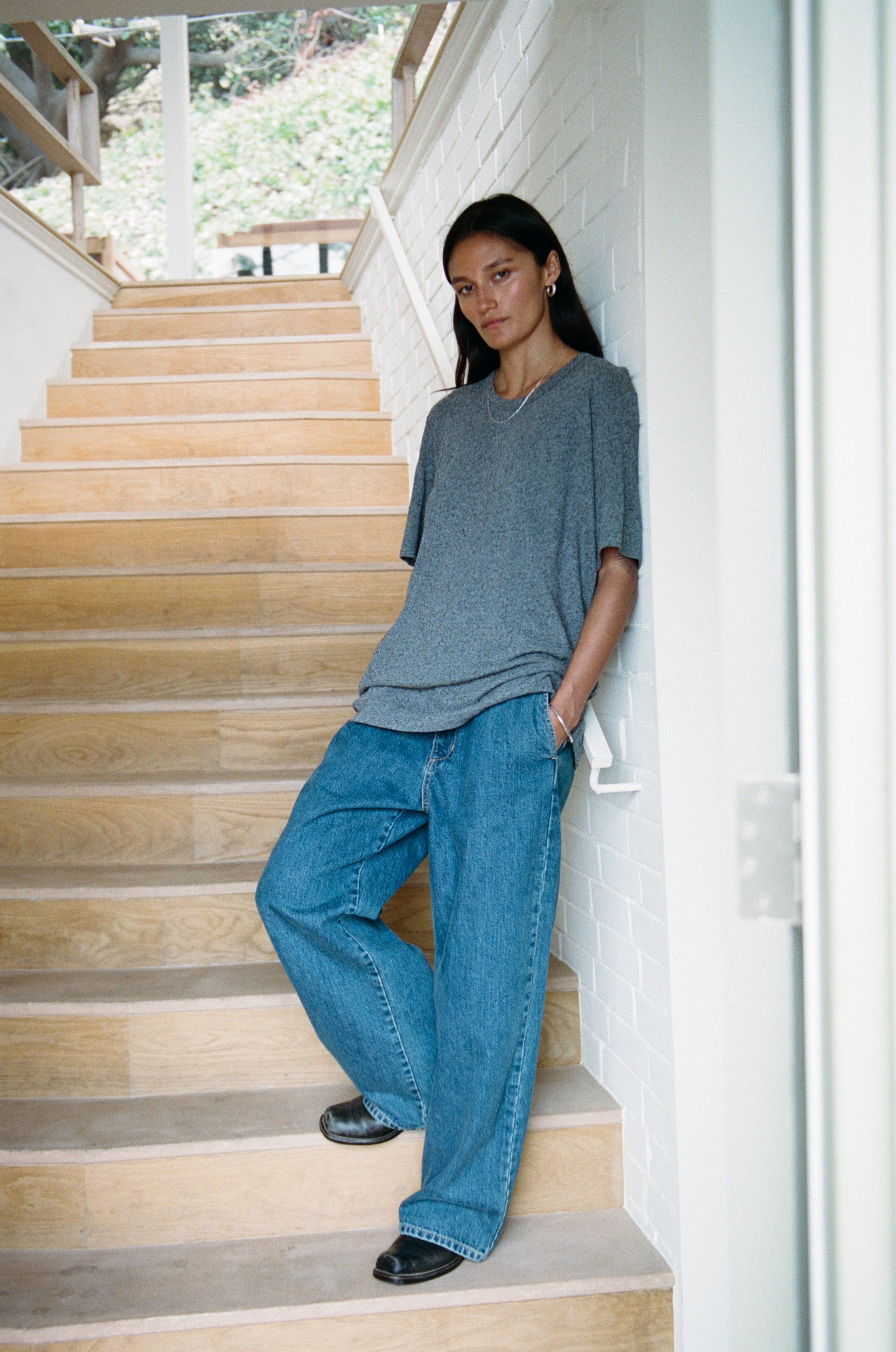 Bigger Tee, Regen Silk Noil Jersey, Charcoal