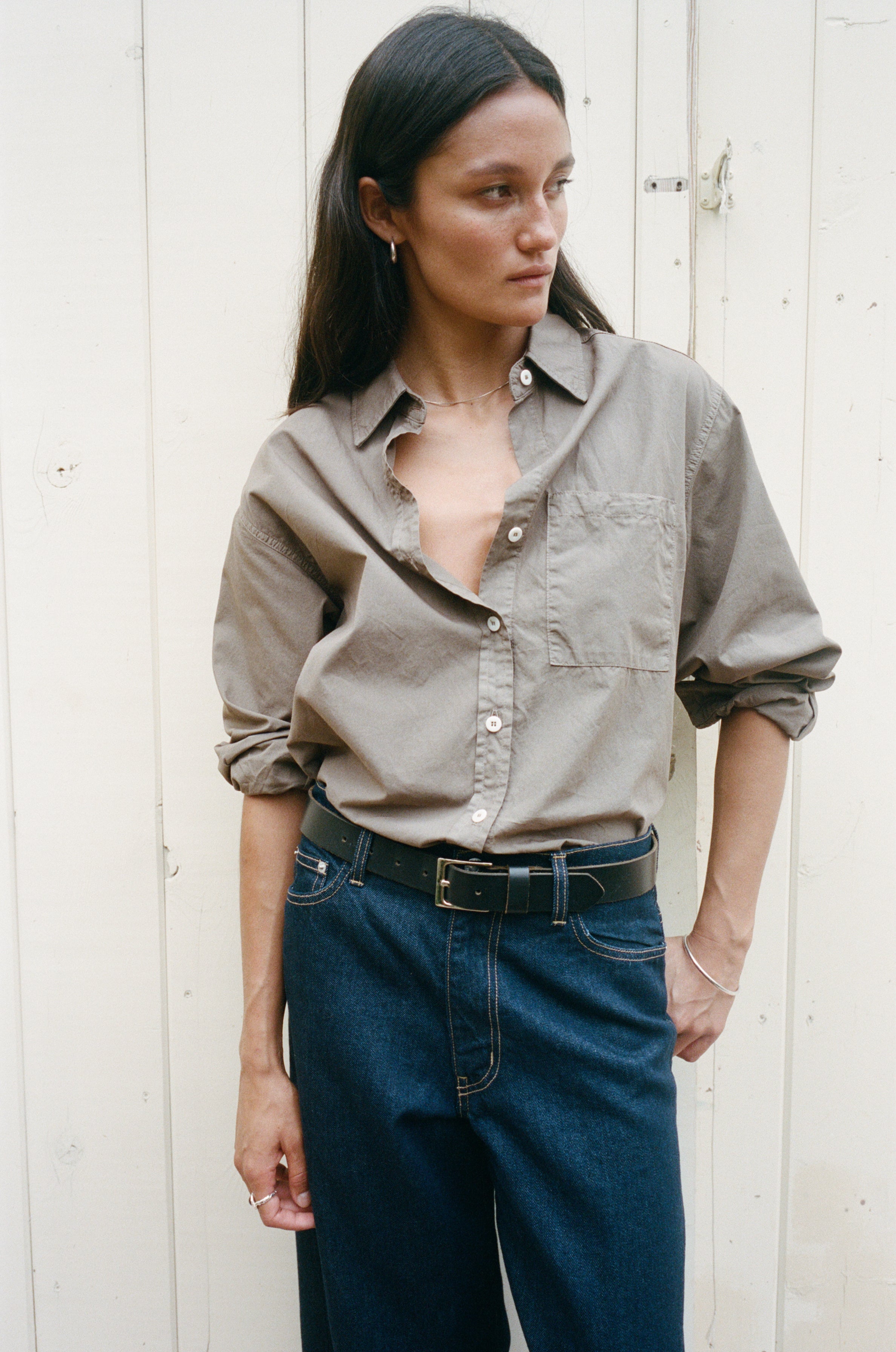 Marcie Shirt, Organic Poplin, Shiitake