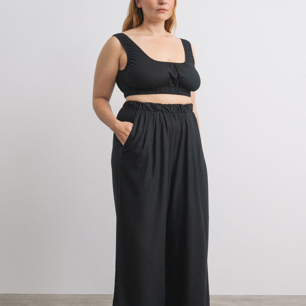 Crop Wide Leg, Regen Silk Noil, Black