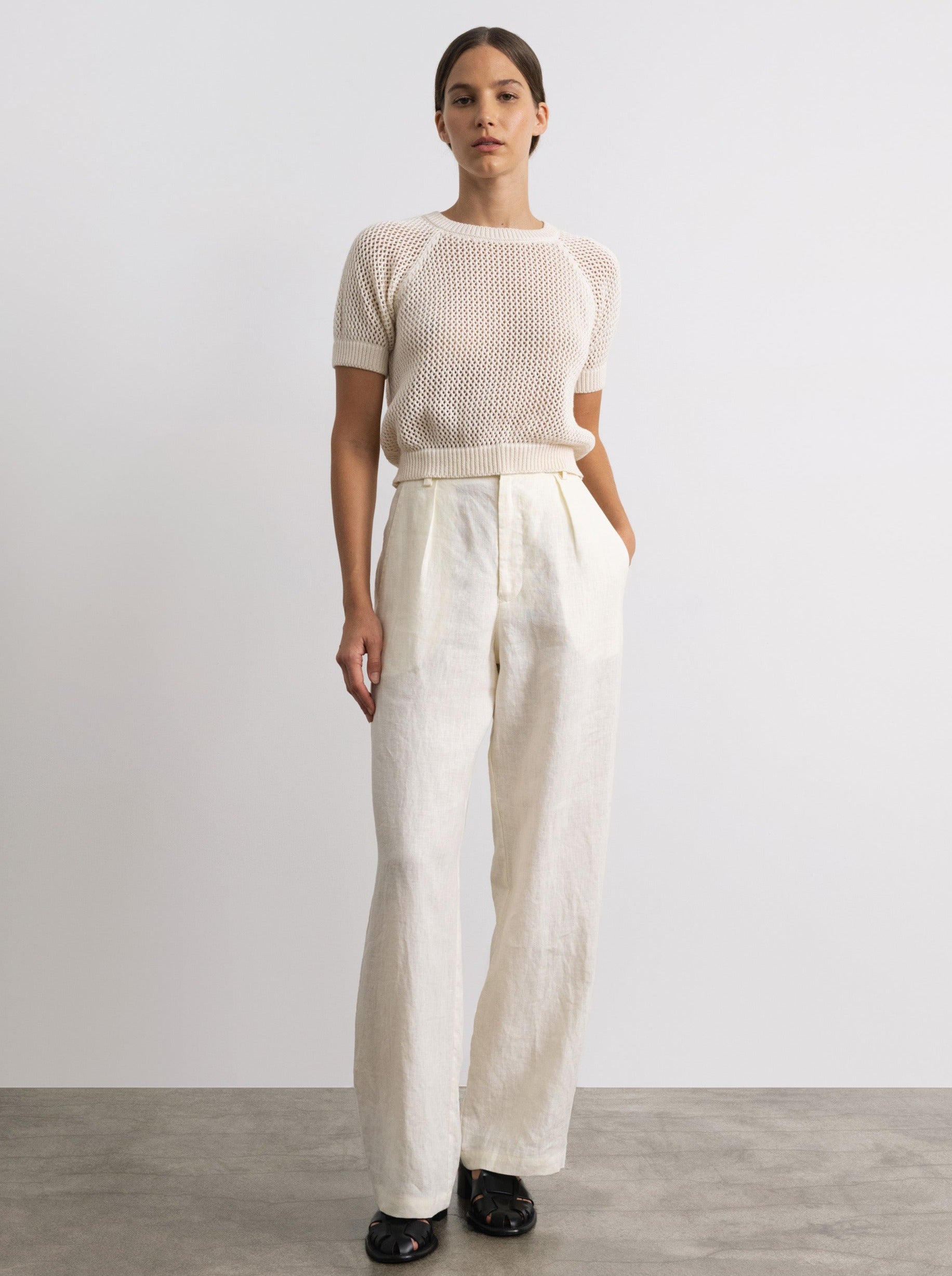 パンツ Augus off white lumo rudis linen Linen Trouser, Laundered Linen, Natural | OZMA