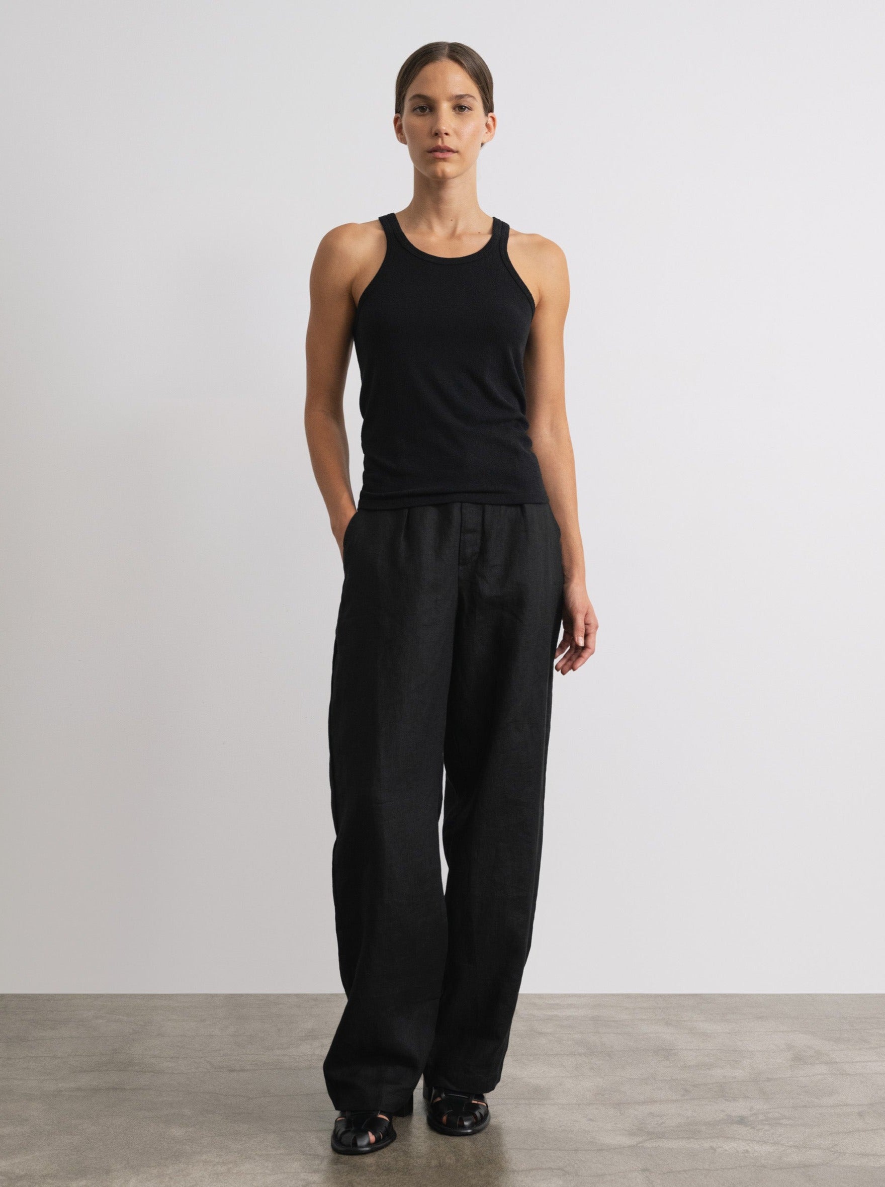 Linen Trouser, Linen, Black | OZMA