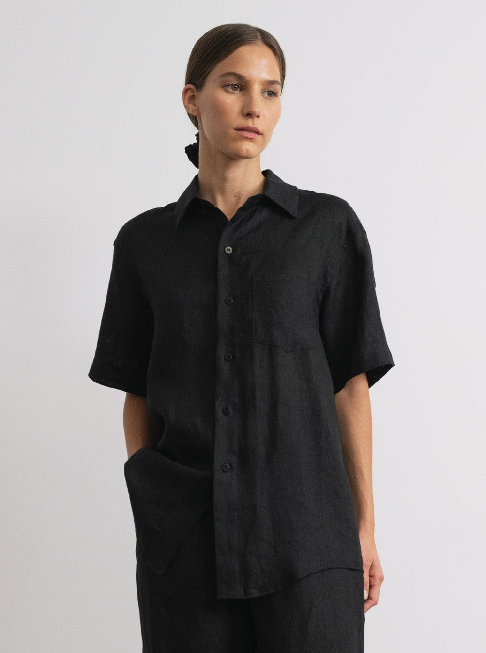 (Imperfect) Marlowe Shirt, Light Linen, Black