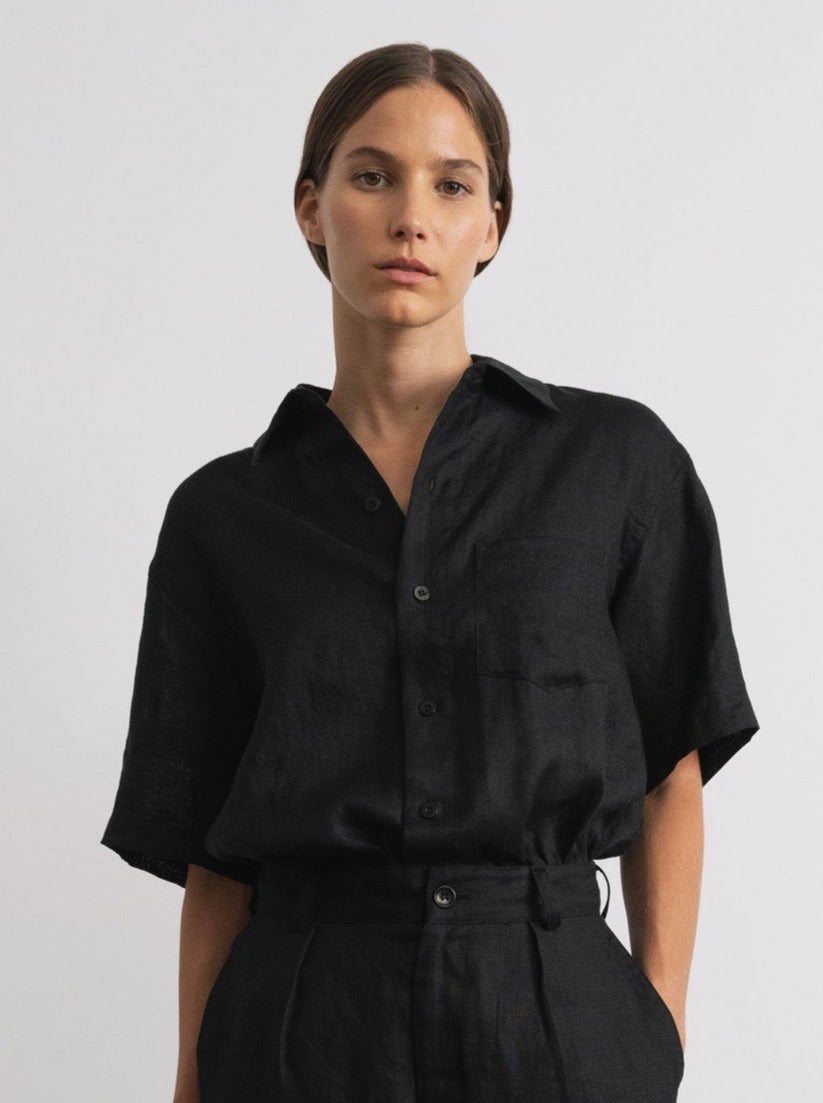 (Imperfect) Marlowe Shirt, Light Linen, Black