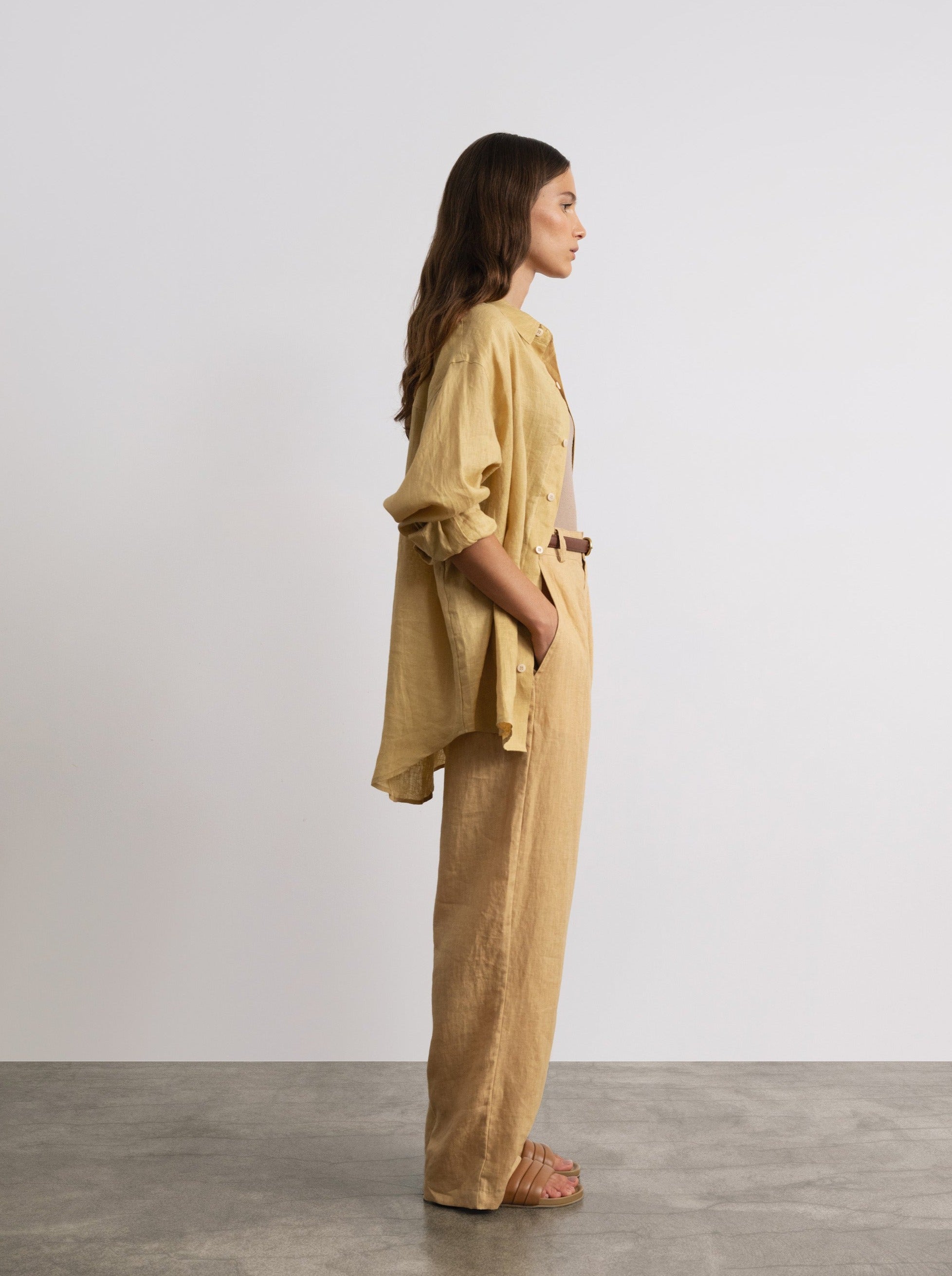 Linen Trouser, Laundered Linen, Hay | OZMA