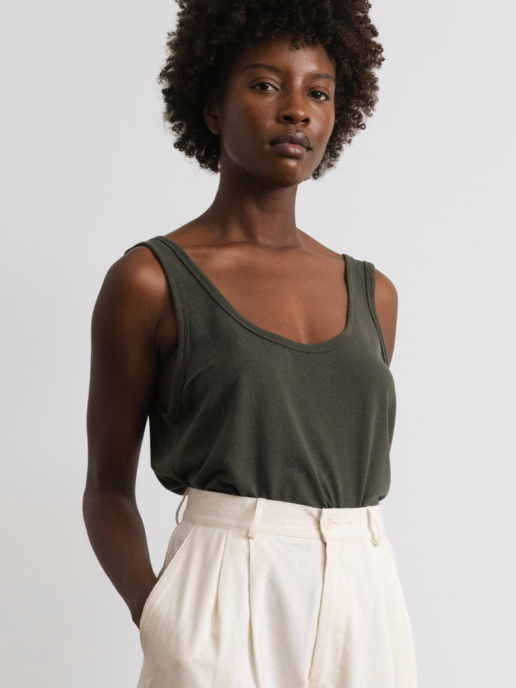 (Imperfect) Scoop Tank, Regen Silk Noil Jersey, Eucalyptus