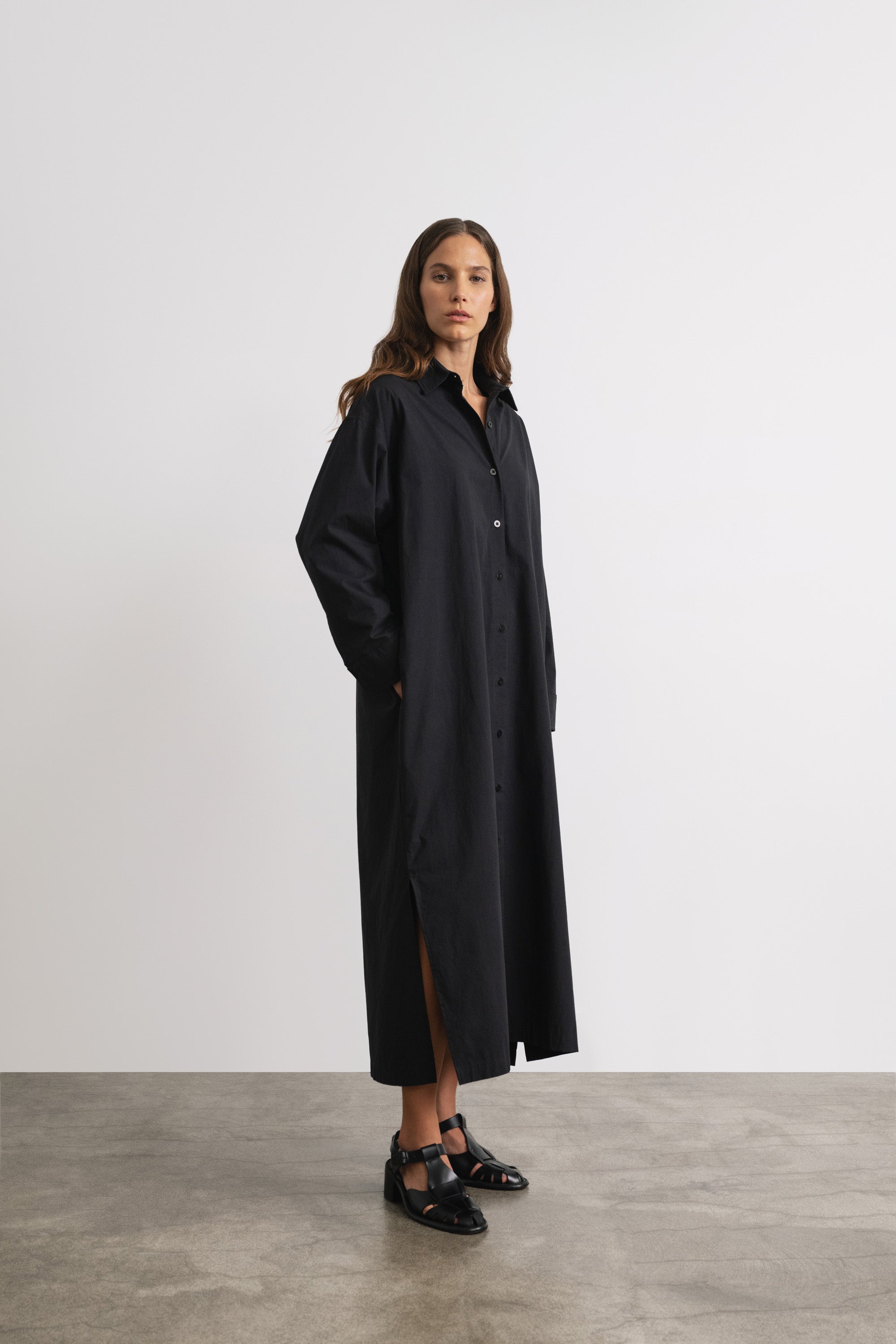 (Imperfect) Helena Dress, Organic Cotton Poplin, Black