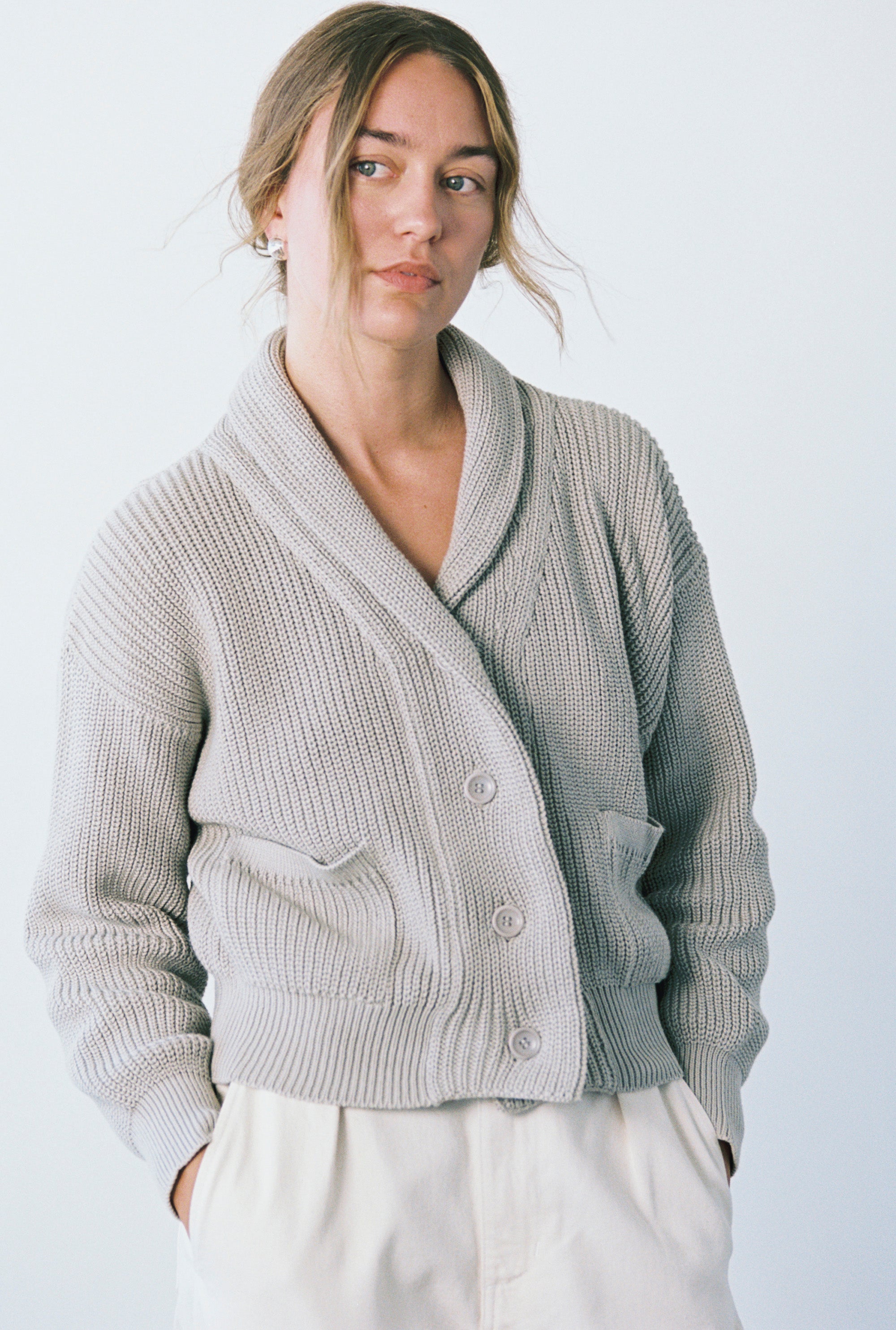 (Imperfect) Sloan Cardigan, Organic Tanguis Cotton, Lichen