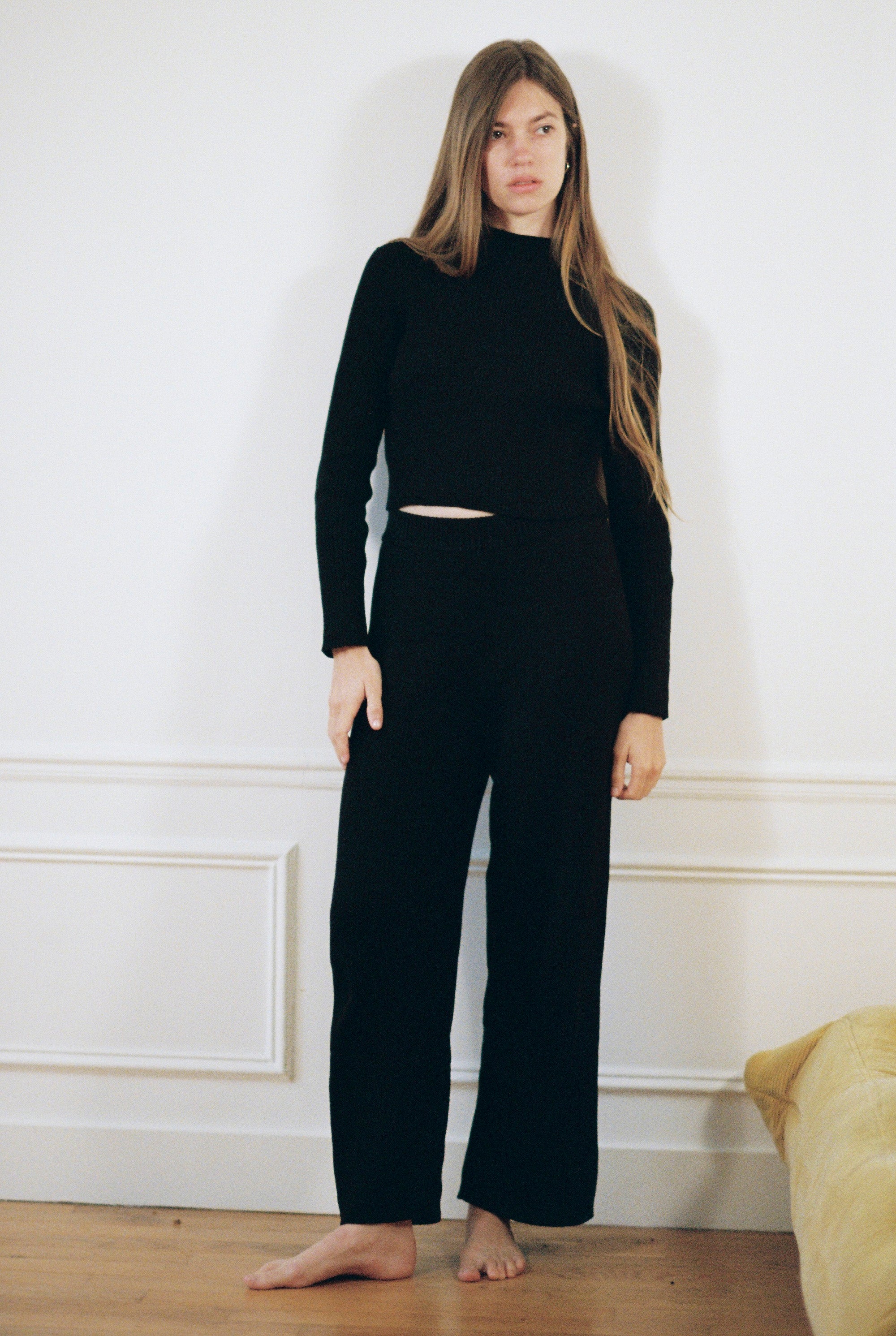 Ribbed Knit Pant, Organic Tanguis Cotton, Black