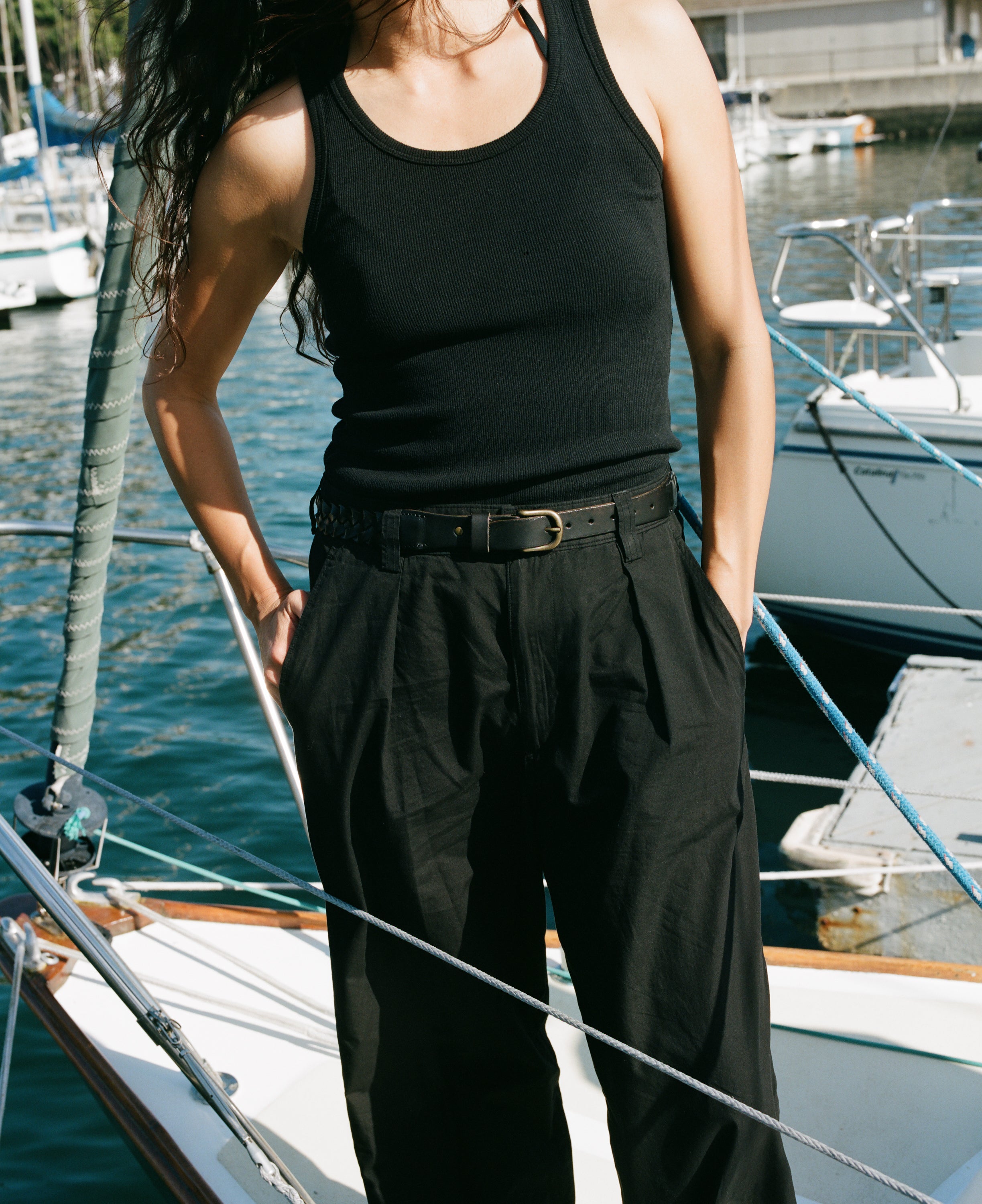 Classic Tank, Ribbed Silk Noil Jersey, Black