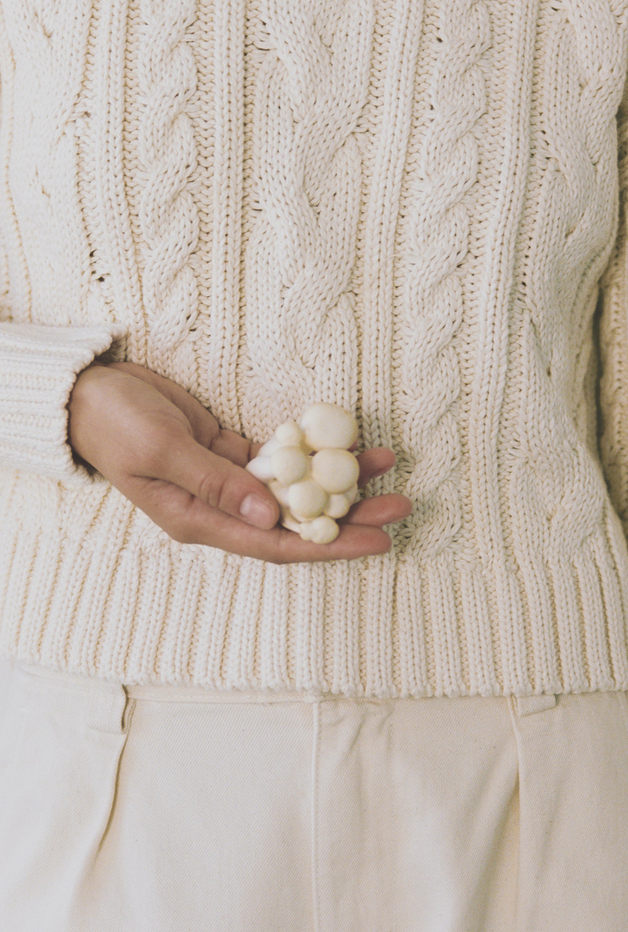 (Imperfect) Patti Cable Crew, Organic Tanguis Cotton, Ecru