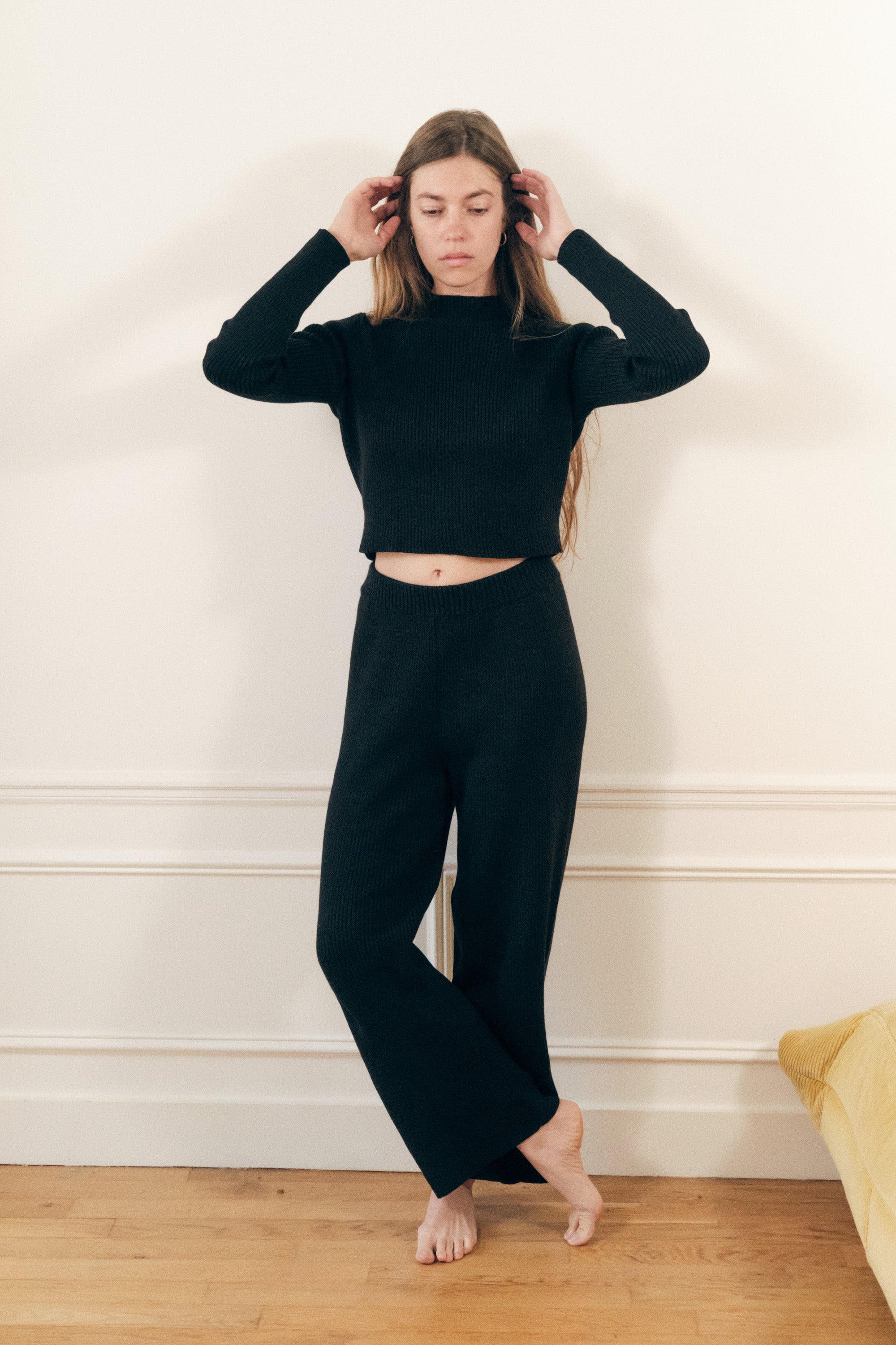 Ribbed Knit Pant, Organic Tanguis Cotton, Black