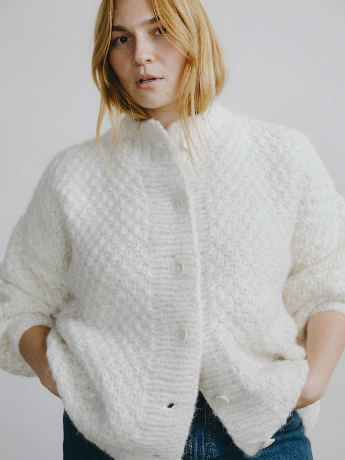 Bell Hand Knit Cardigan, Alpaca Blend, Cream