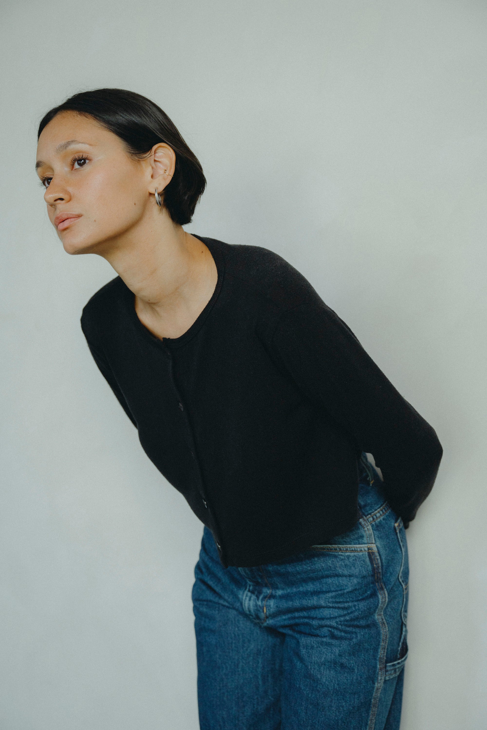 (Imperfect) Lee Cardigan, Regen Silk Noil Jersey, Black