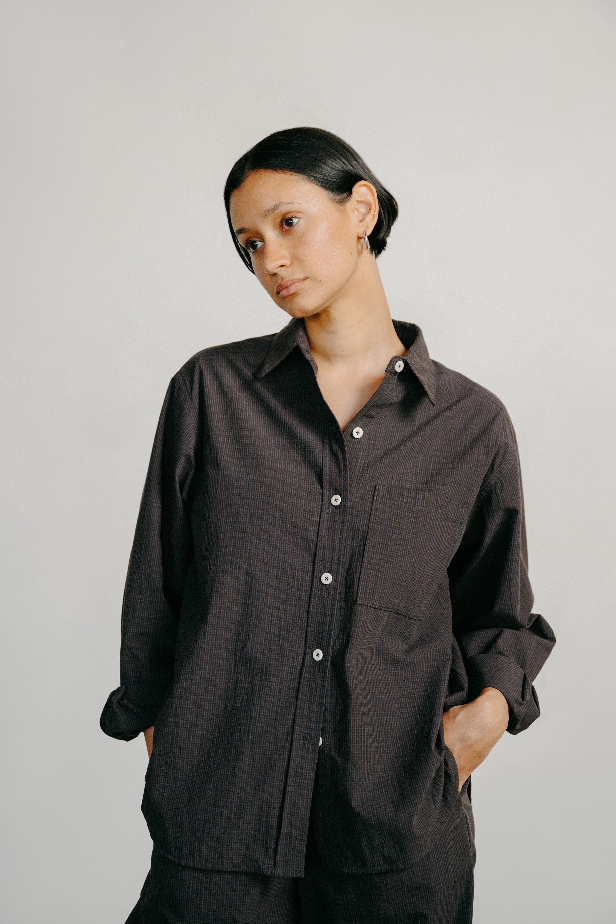 (Imperfect) Marcie Shirt, Japanese Organic Cotton, Navy Check