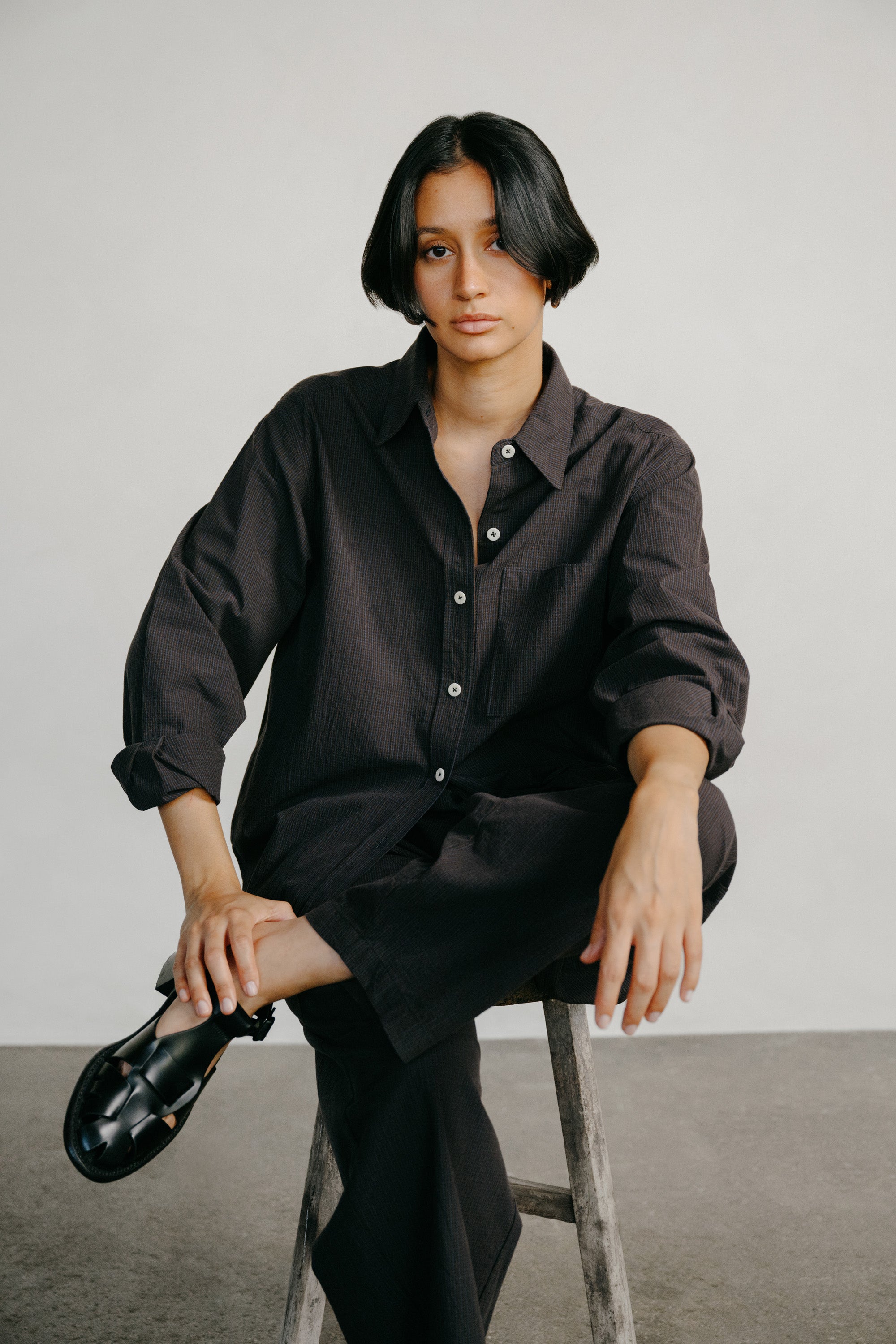 (Imperfect) Marcie Shirt, Japanese Organic Cotton, Navy Check