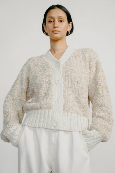 Leo Cardigan, Alpaca Cotton, Tan Marled