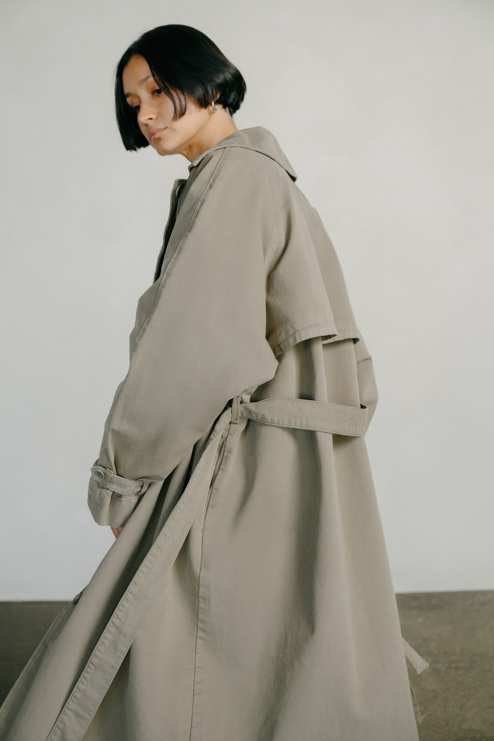 (imperfect) Oversized Trench, Organic Twill, Olive Khaki