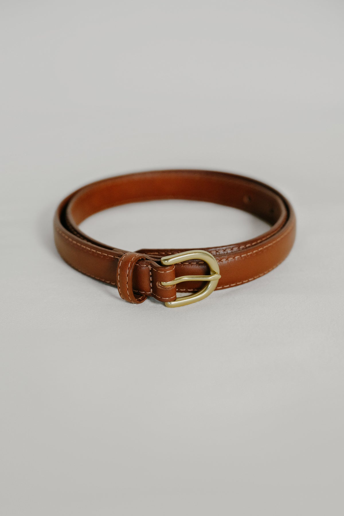 XL Genuine Leather 1” Brown Belt Brass Buckle Minimalist Classic Preppy http:// main image 4