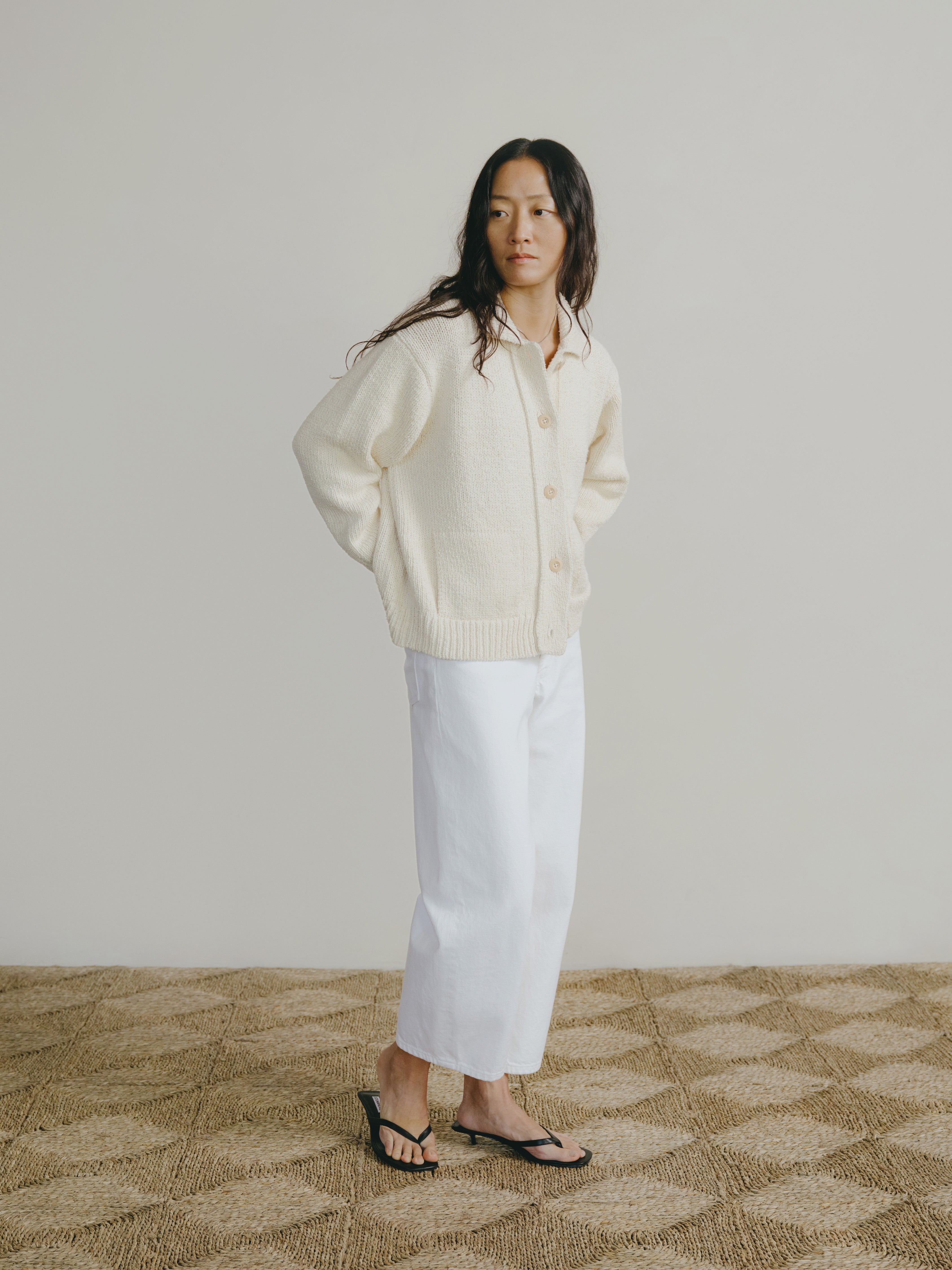 Leon Knit Jacket, Organic Cotton Bouclé, Ecru