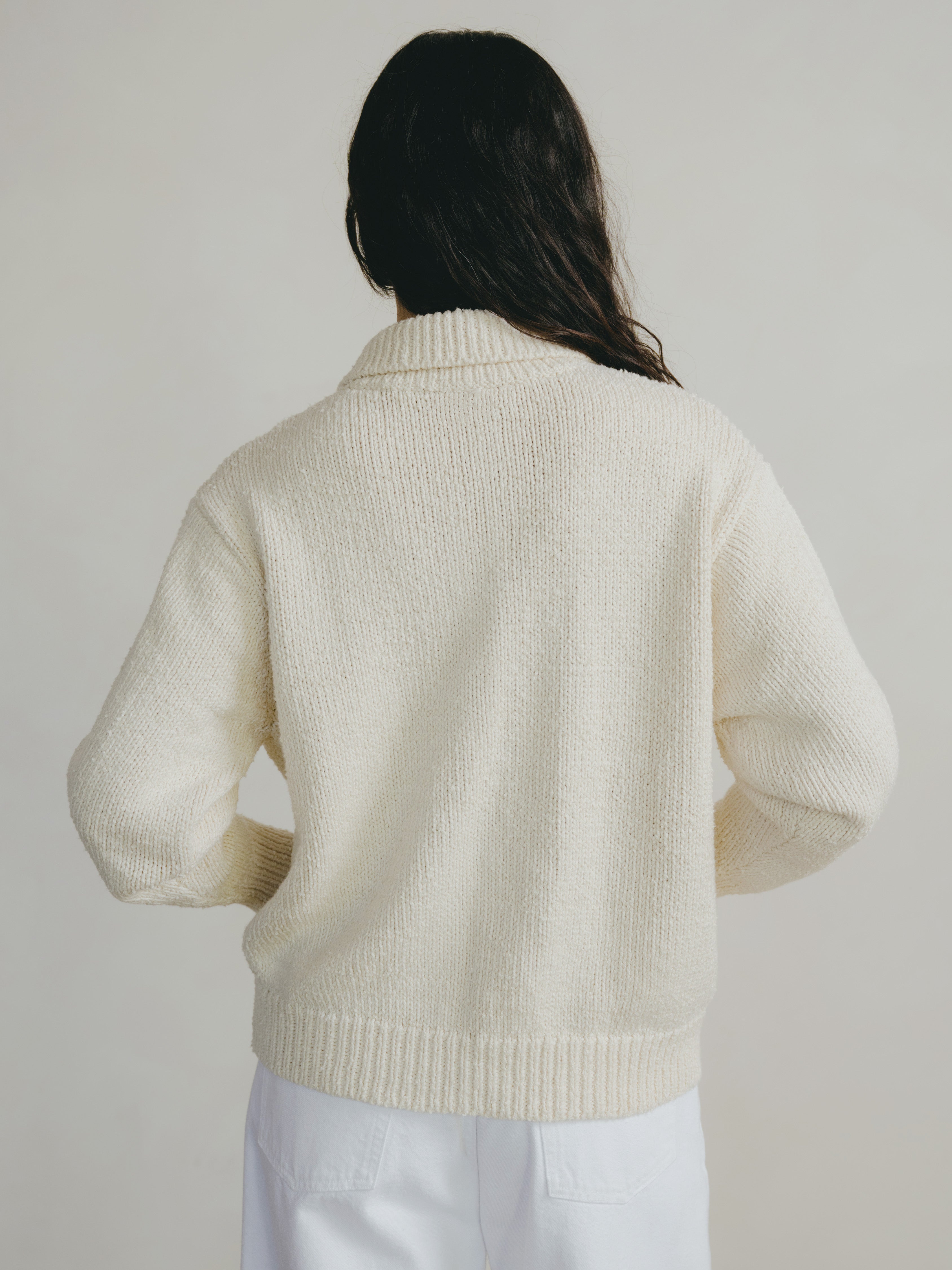 Leon Knit Jacket, Organic Cotton Bouclé, Ecru