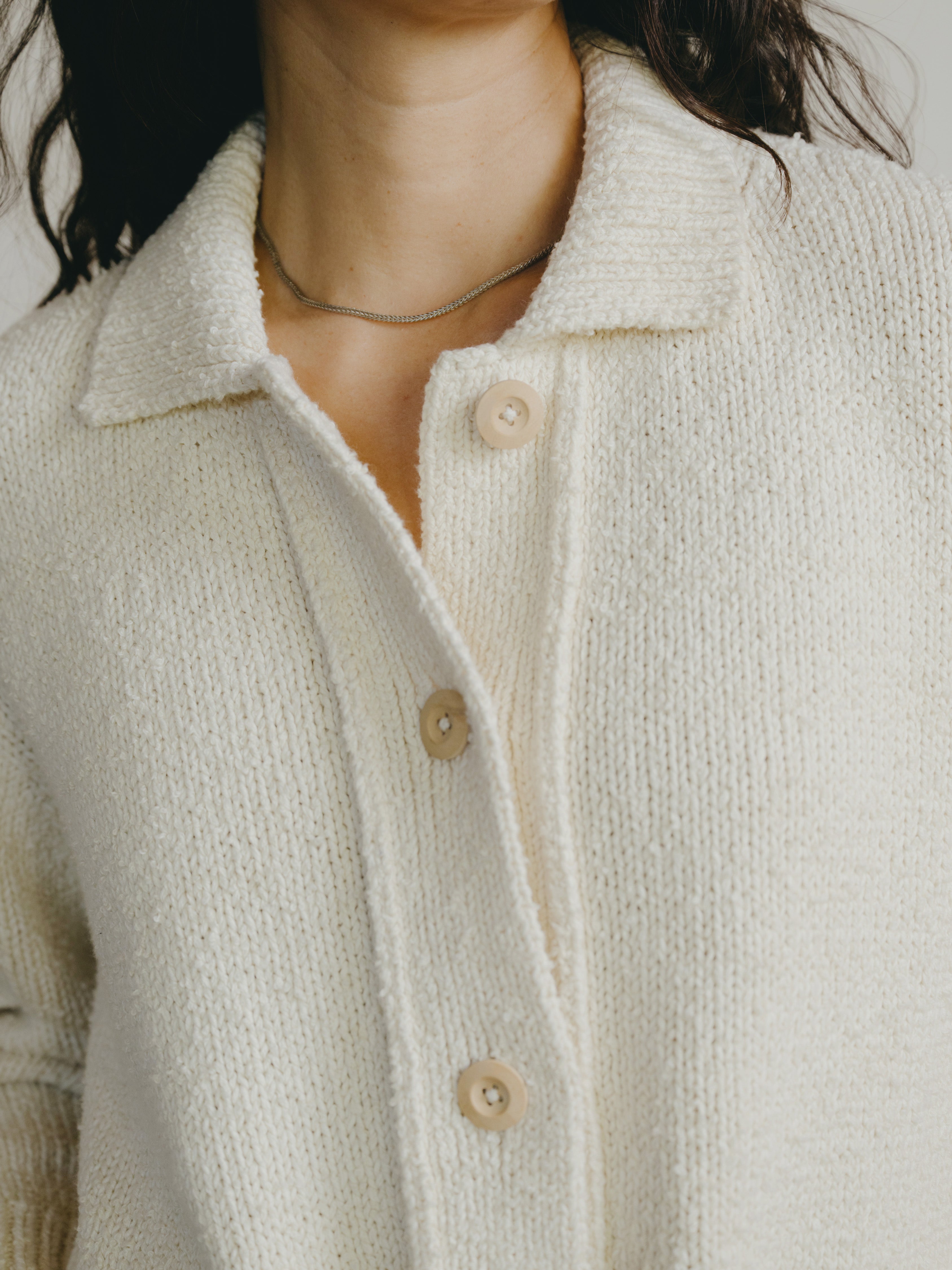 Leon Knit Jacket, Organic Cotton Bouclé, Ecru