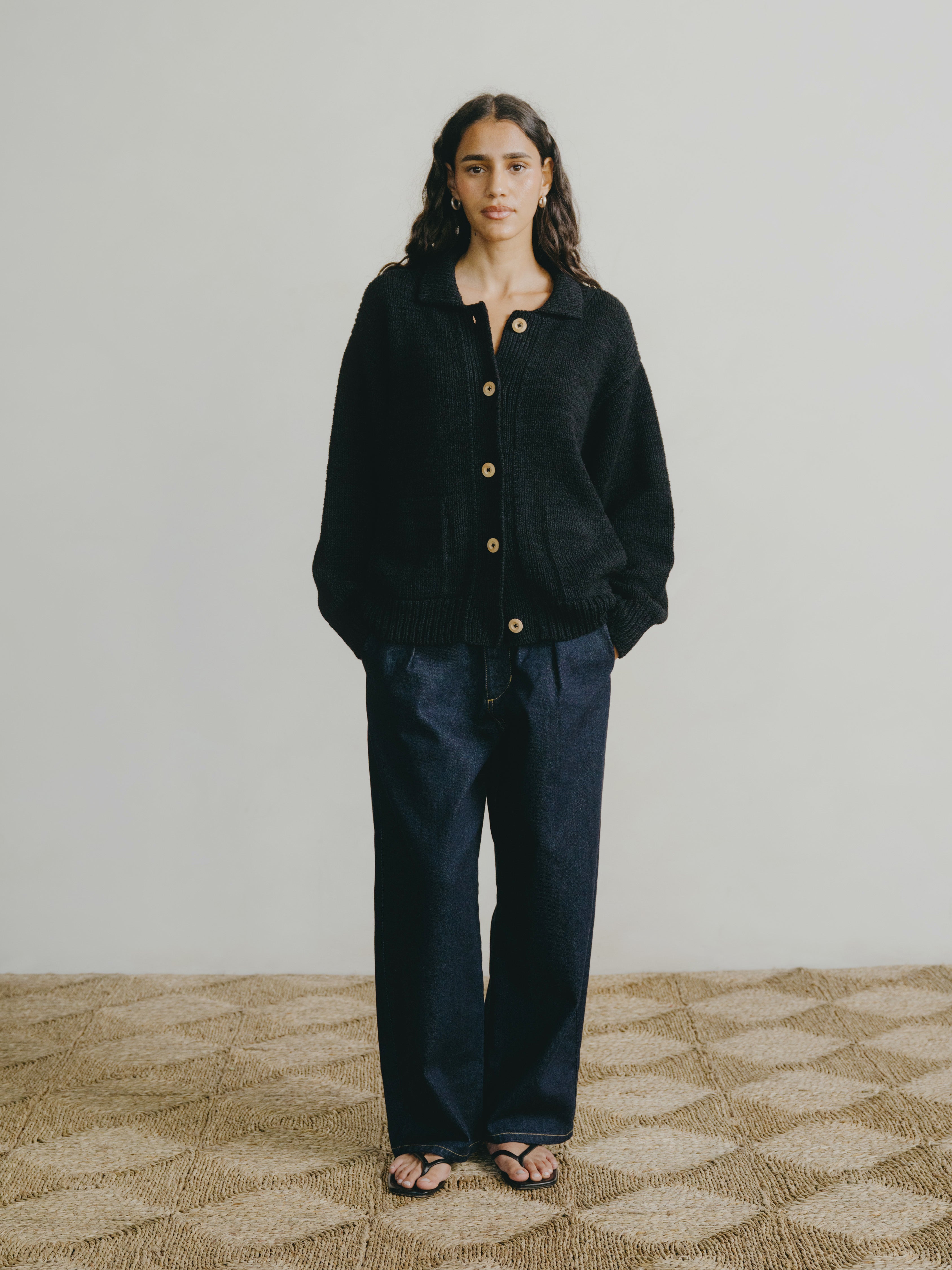 Leon Knit Jacket, Organic Cotton Bouclé, Black