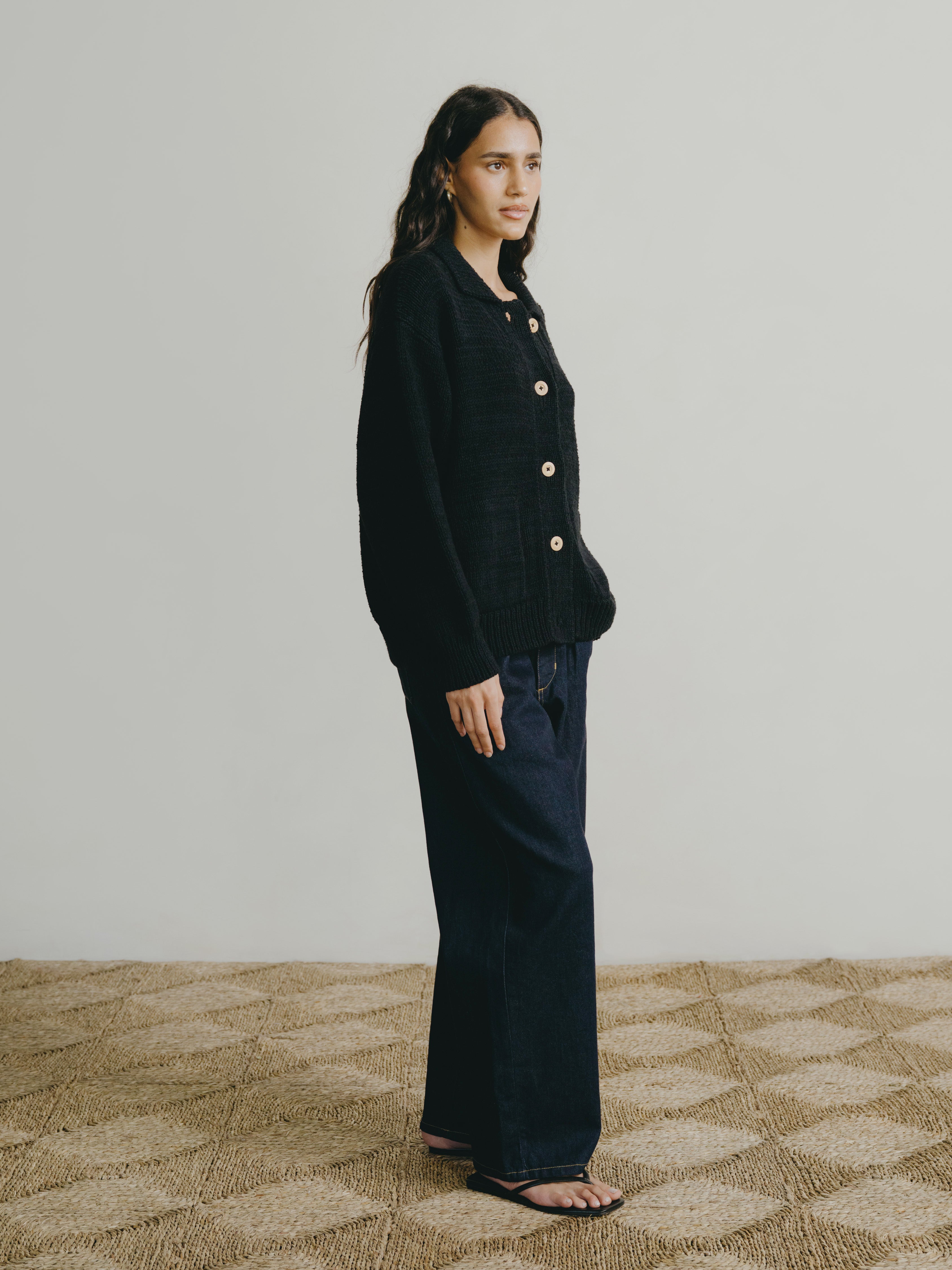 Leon Knit Jacket, Organic Cotton Bouclé, Black