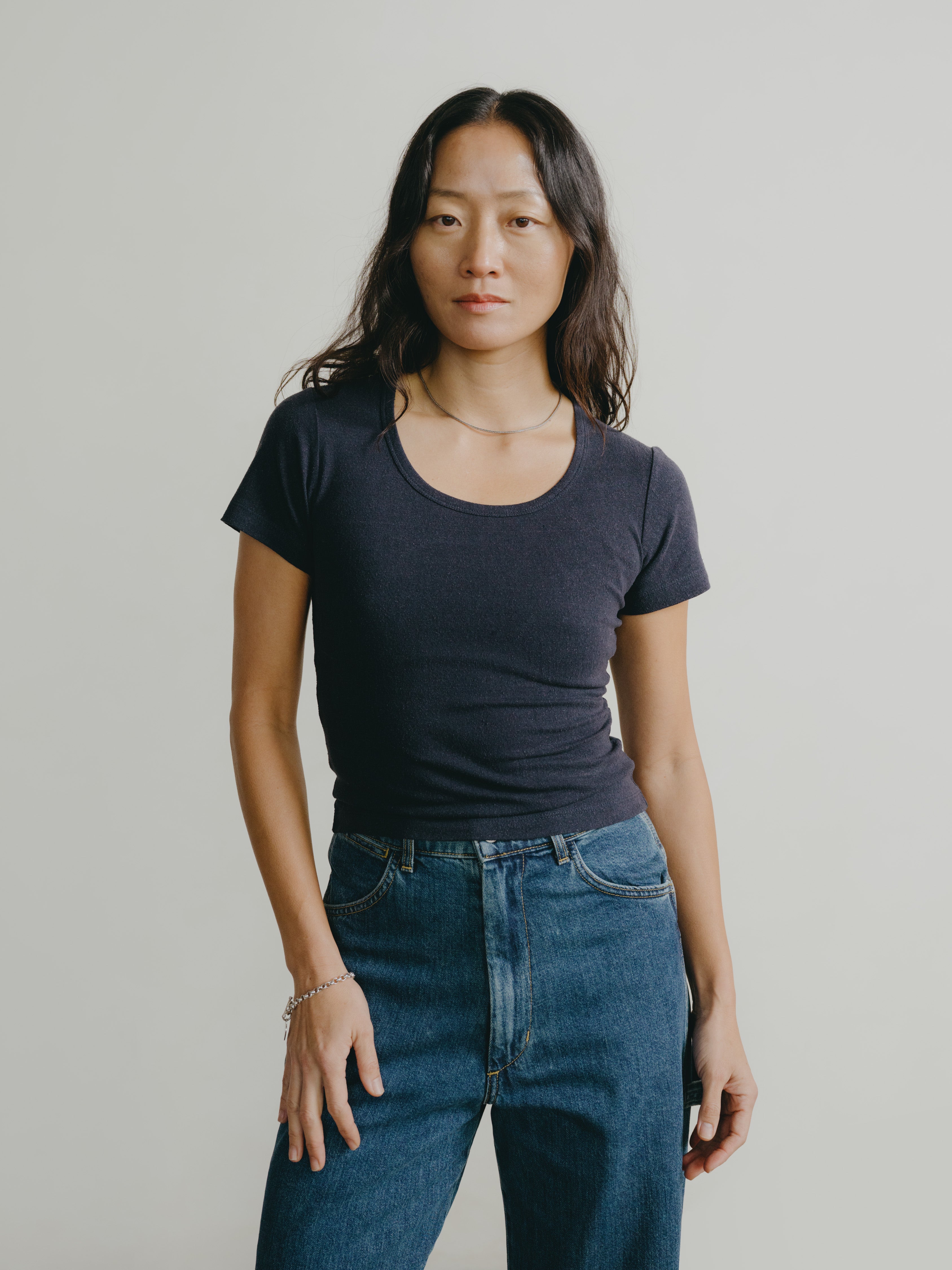 Baby Tee, Fitted Silk Noil Scoop Neck | OZMA