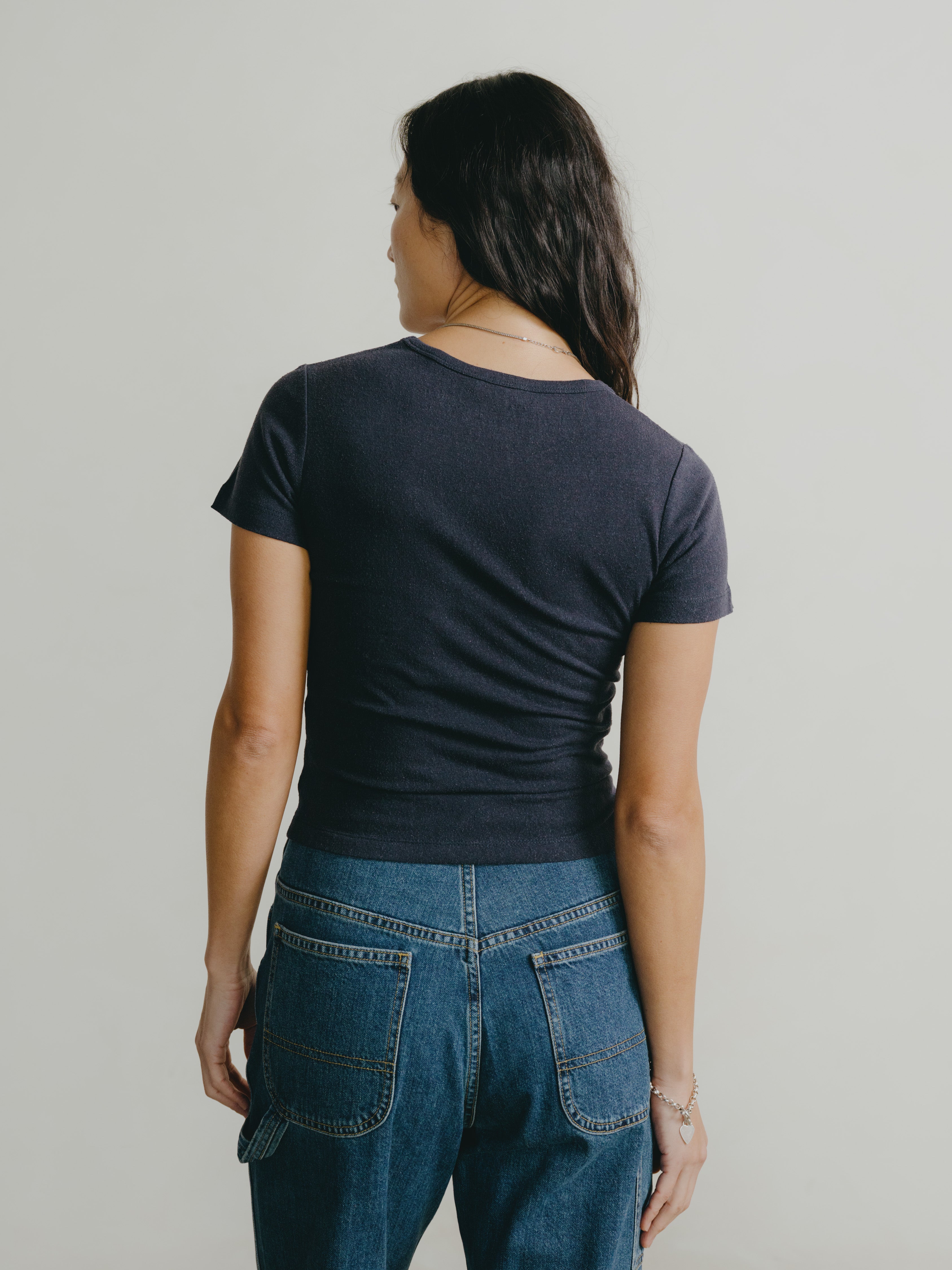 Baby Tee, Regen Silk Noil Jersey, Navy