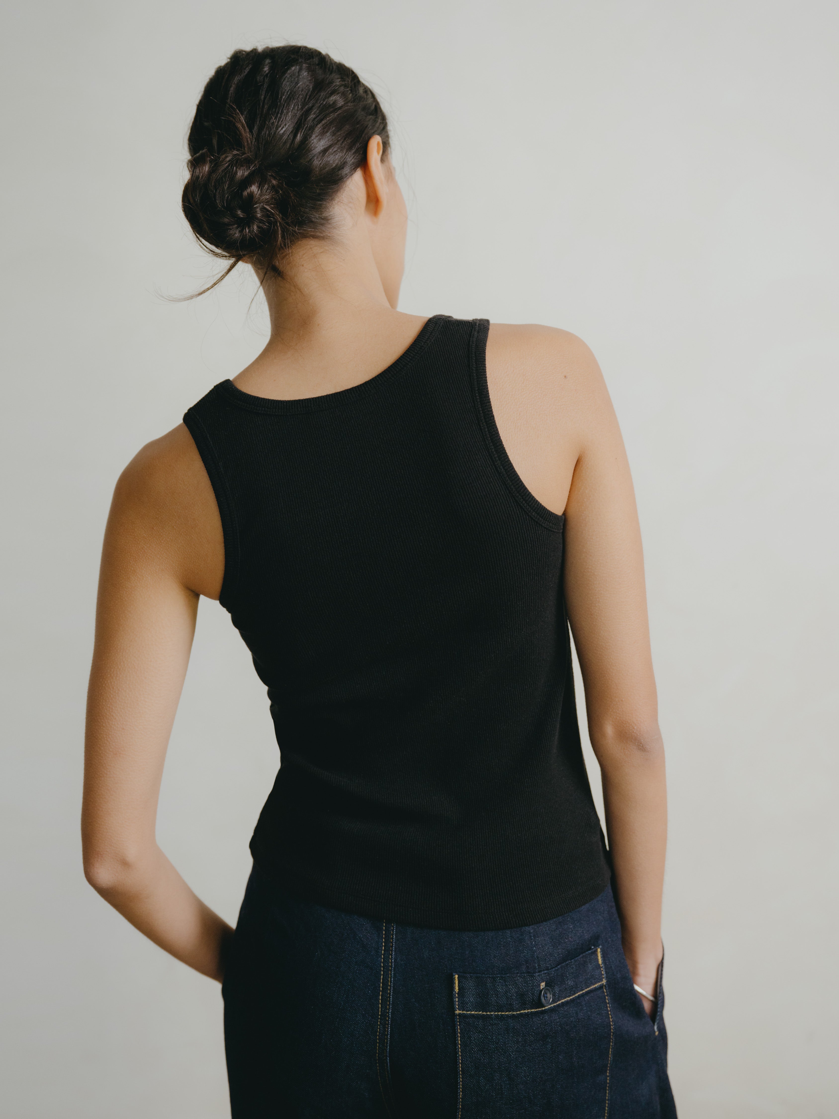 Classic Tank, Ribbed Silk Noil Jersey, Black