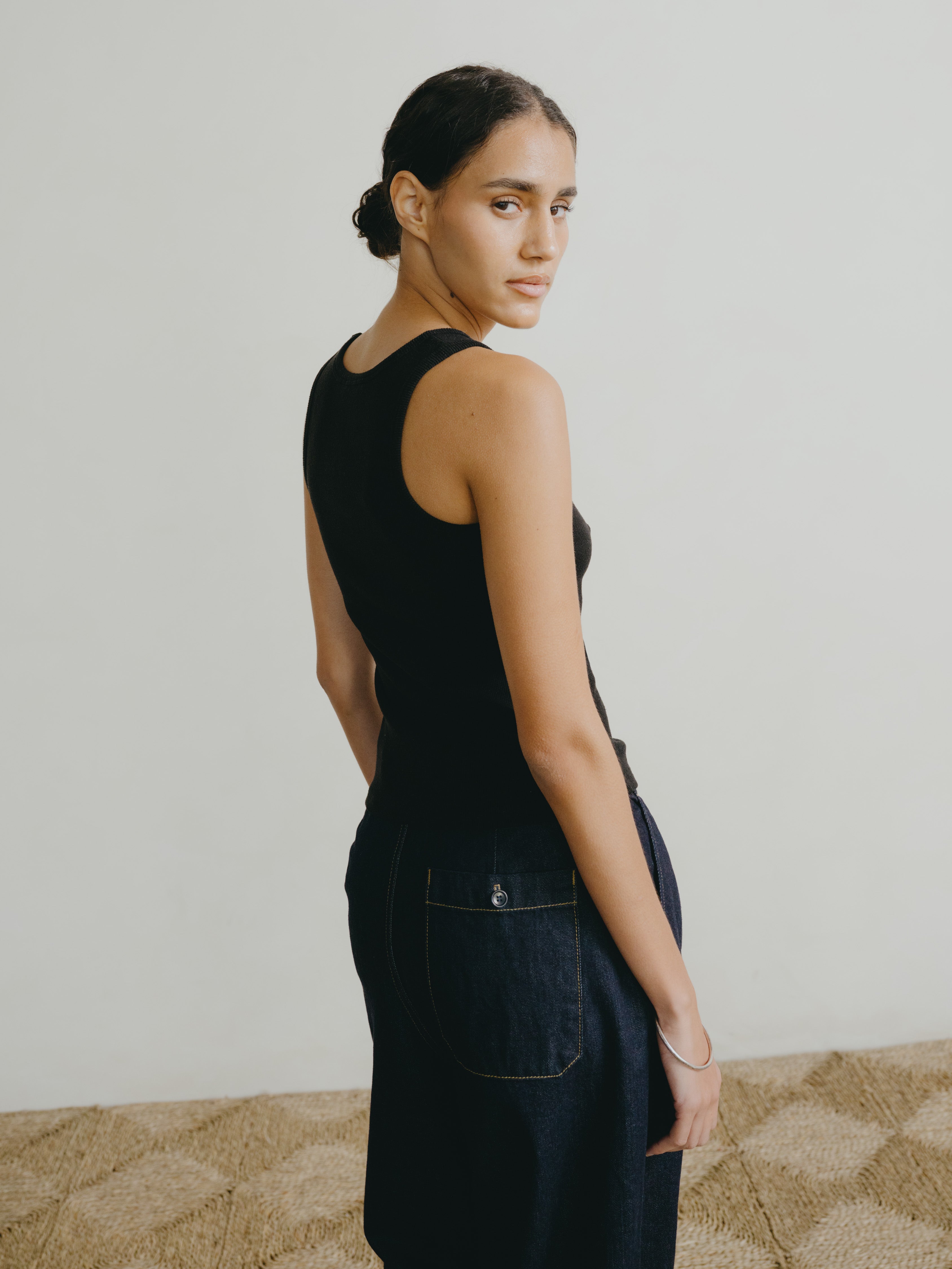 Classic Tank, Ribbed Silk Noil Jersey, Black