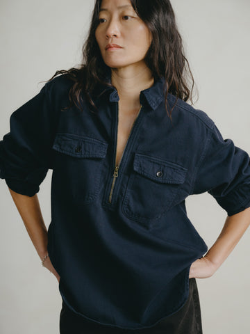トップス erikokatori pomor velor zip shirt Zip Popover, Broken Twill Half-Zip | OZMA