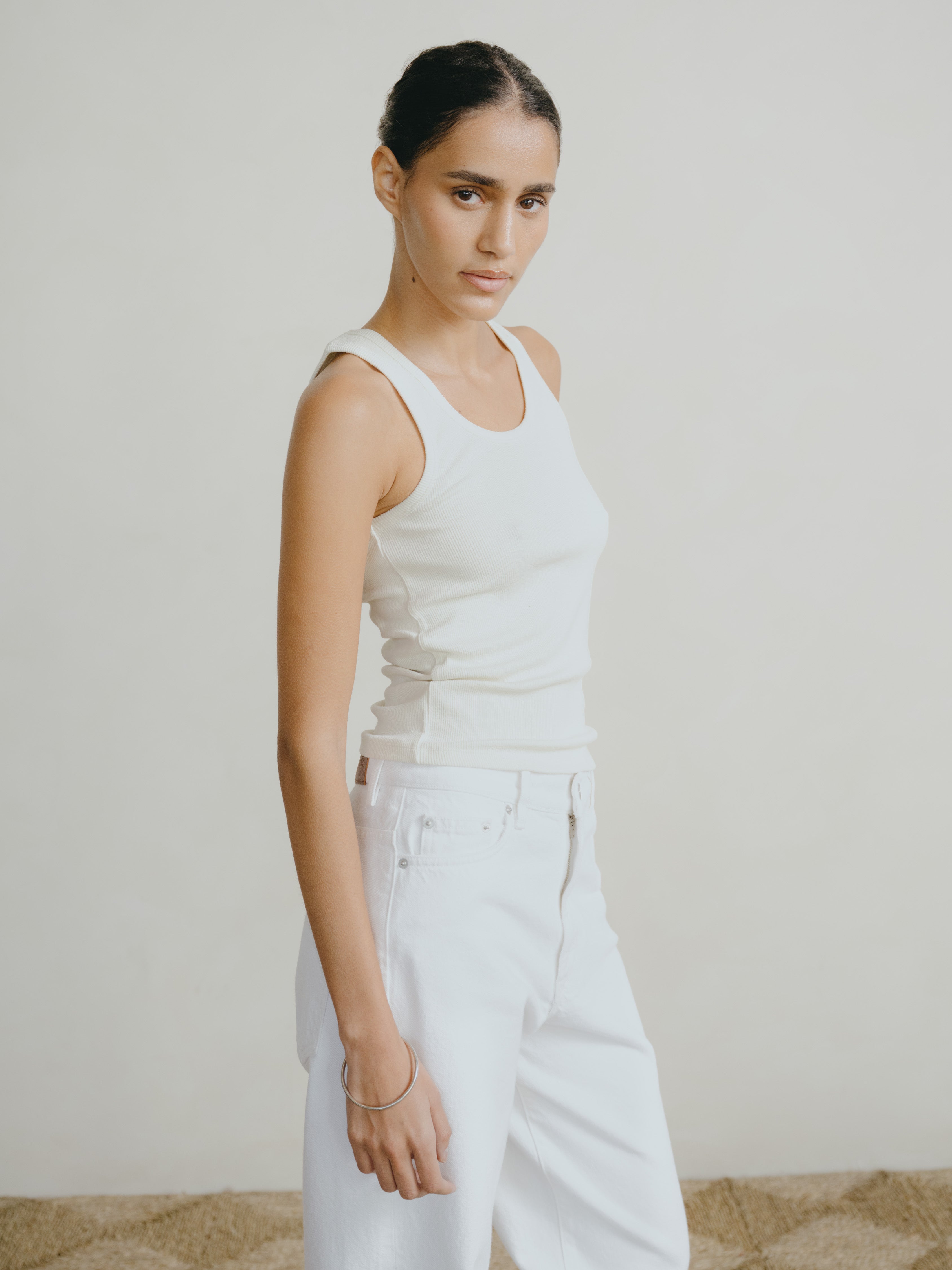 Classic Tank, Ribbed Silk Noil Jersey, Natural