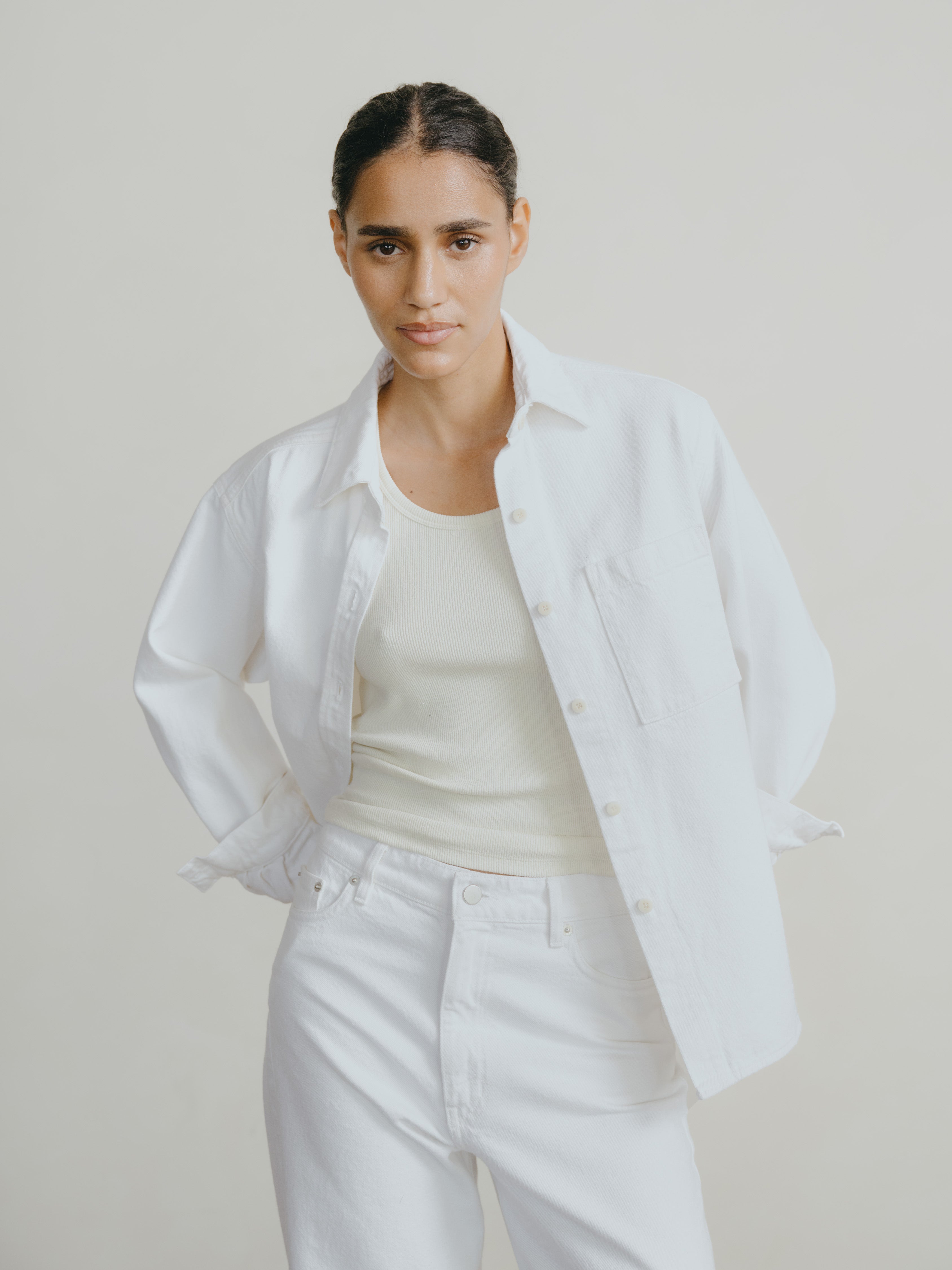 Denim Marcie Shirt, Recycled Denim, Salt