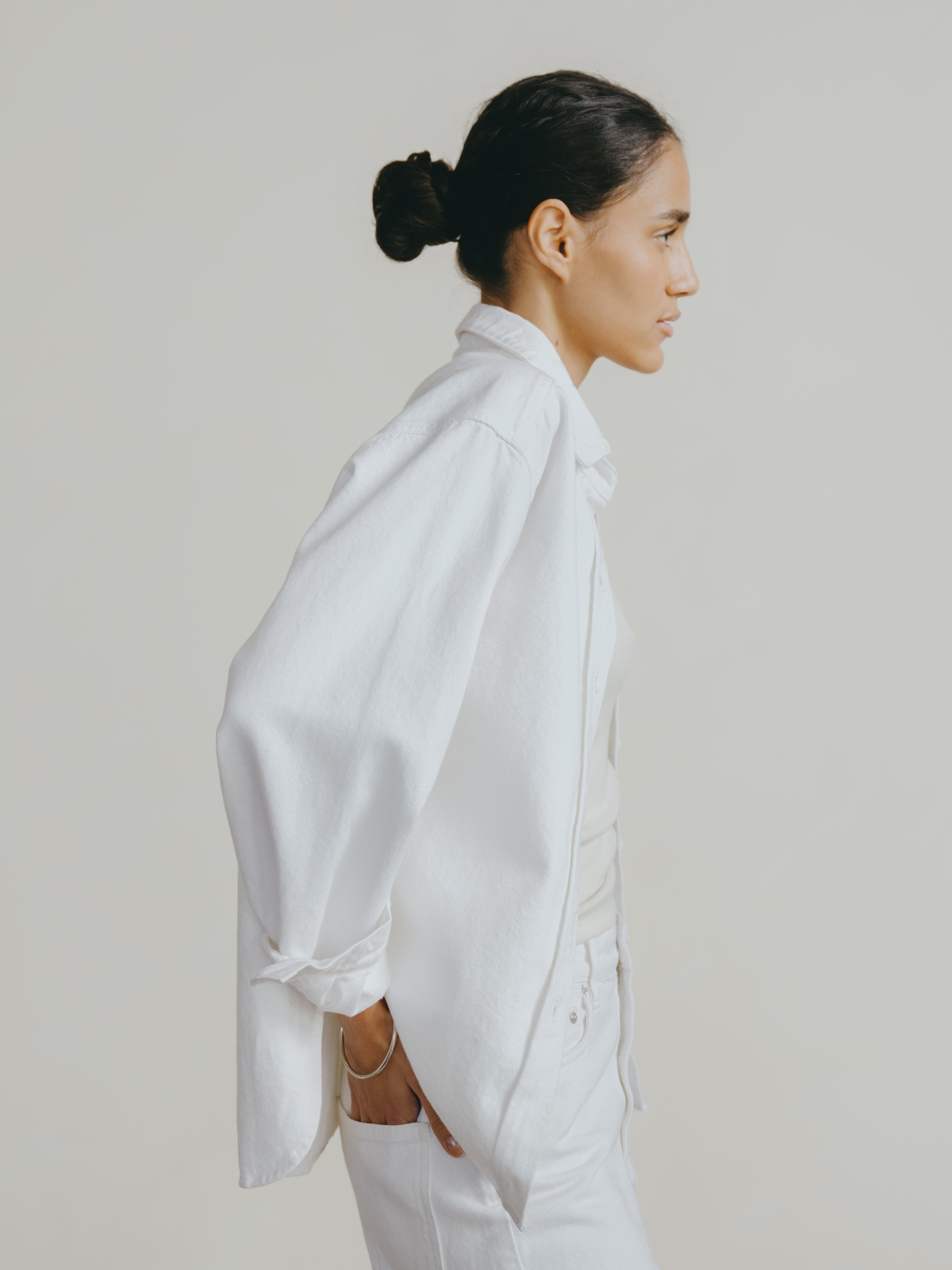 Denim Marcie Shirt, Recycled Denim, Salt