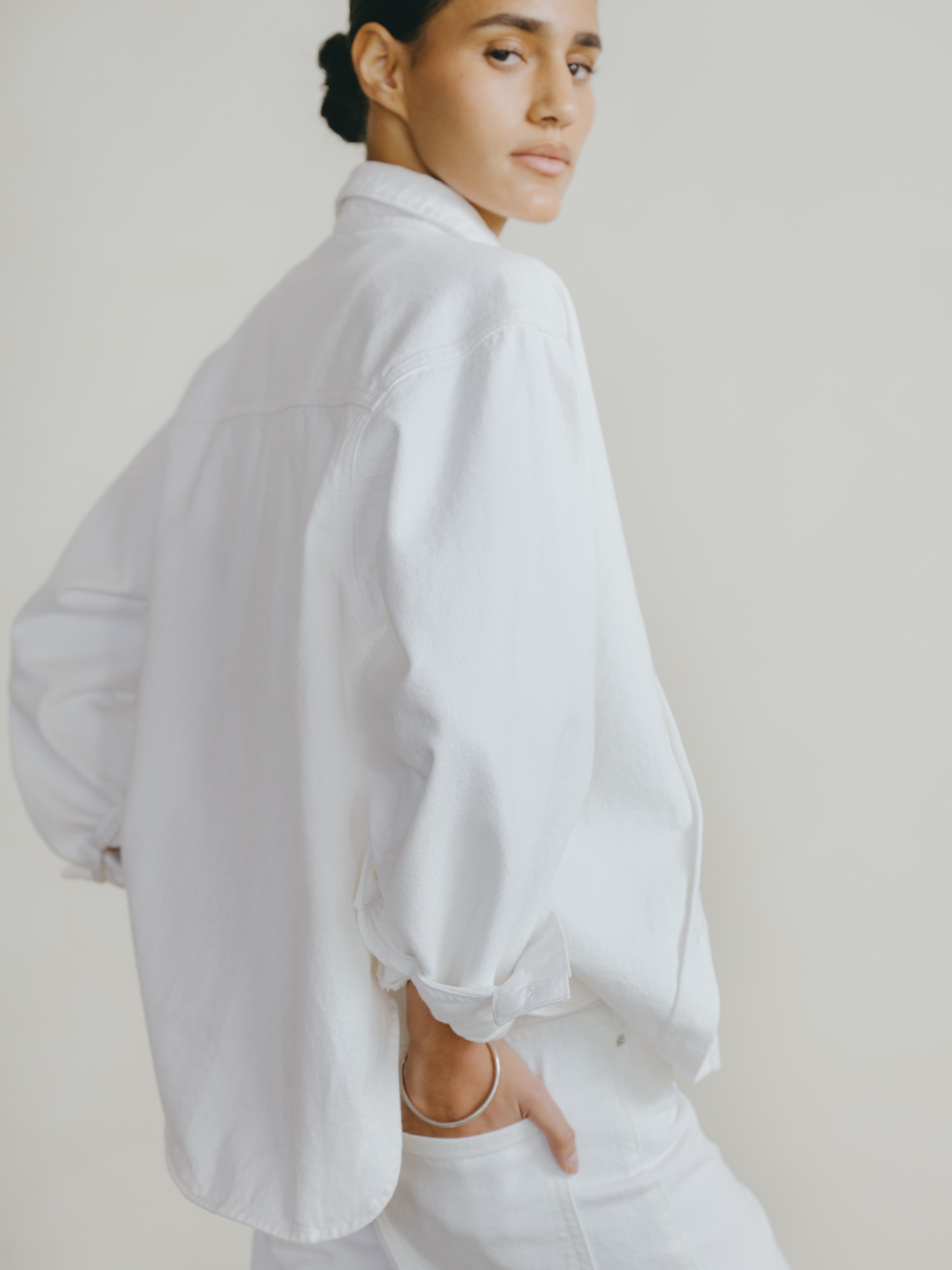 Denim Marcie Shirt, Recycled Denim, Salt