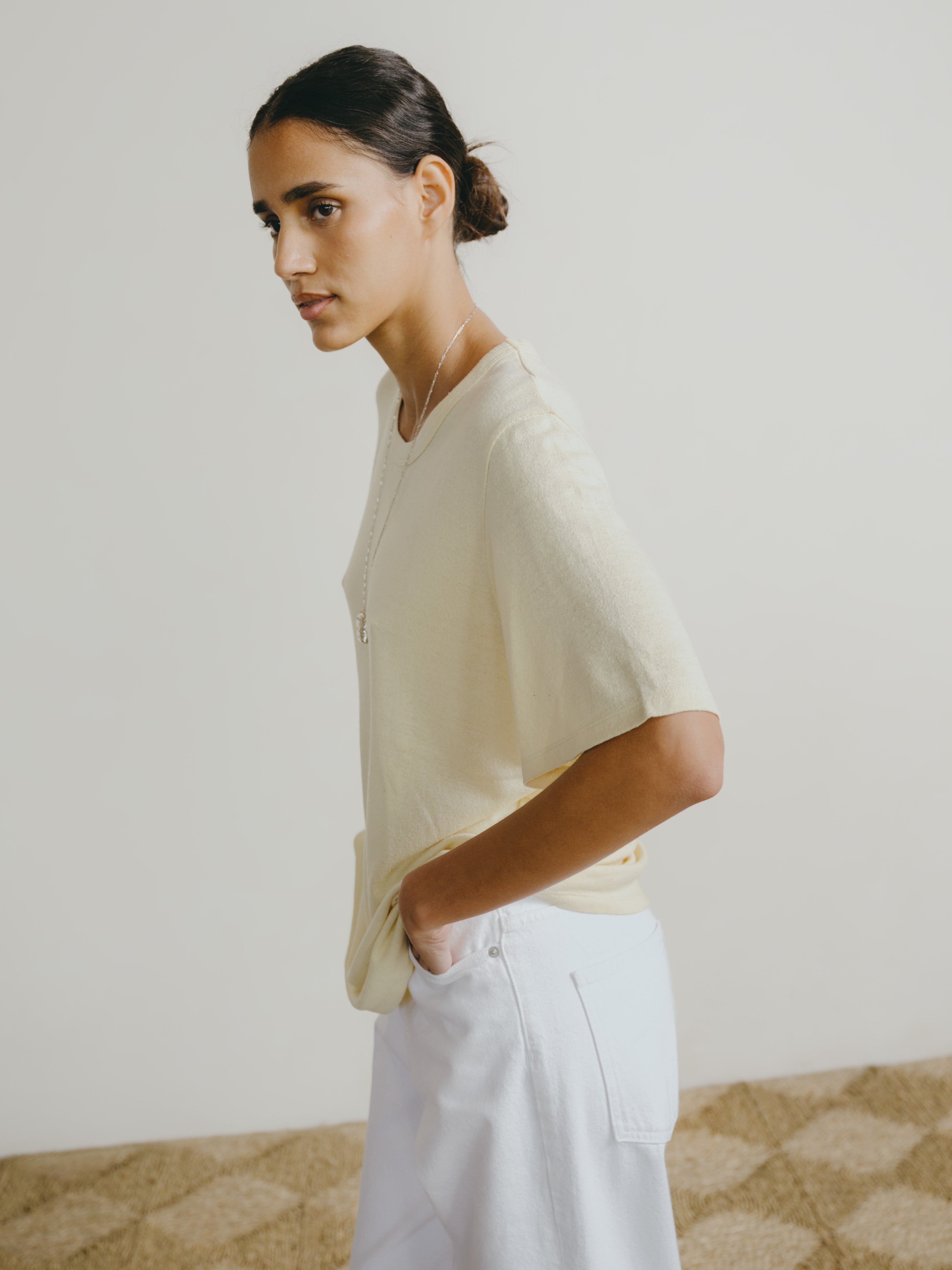 Bigger Tee, Regen Silk Noil Jersey, Butter